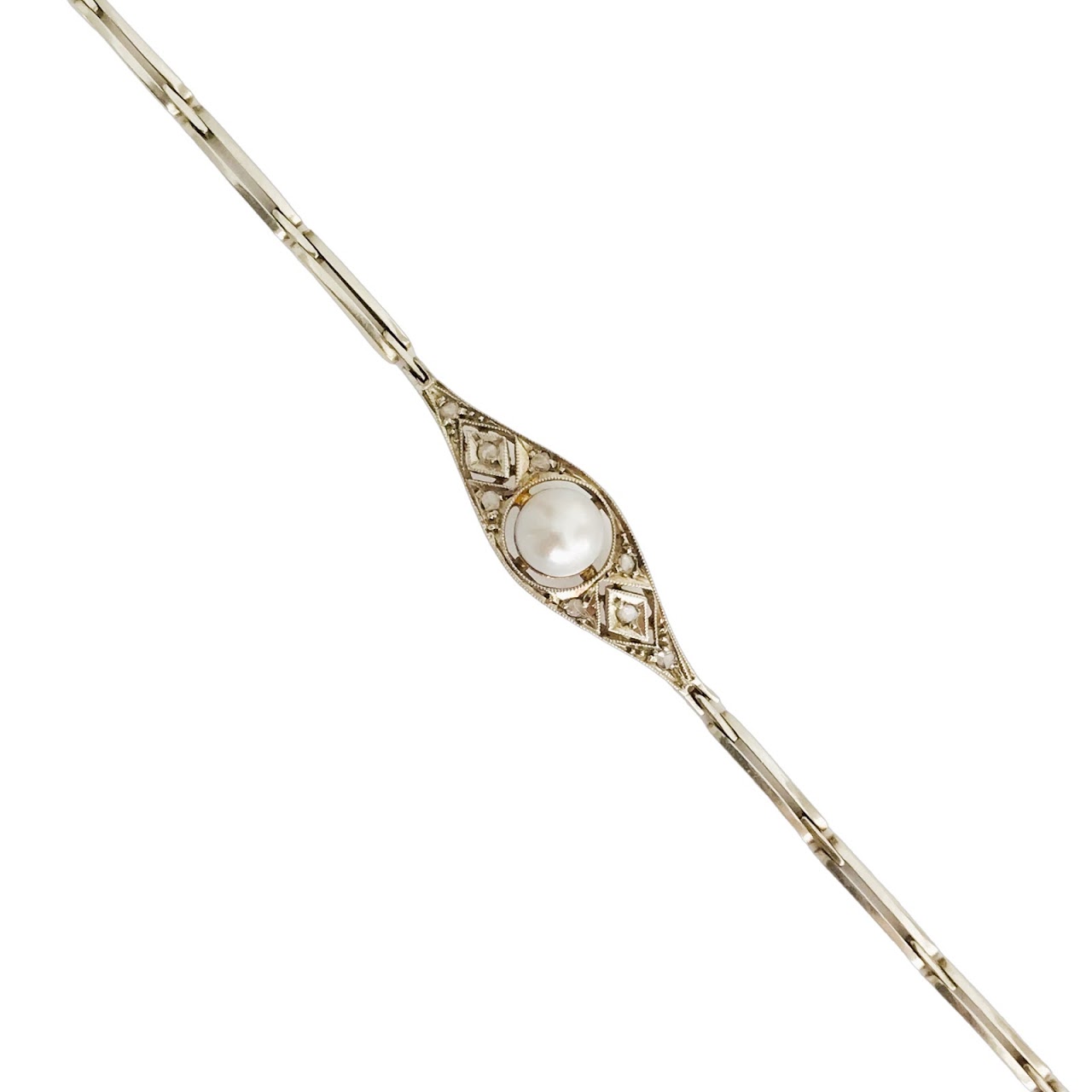 14K Gold, Diamond & Pearl Art Deco Bracelet