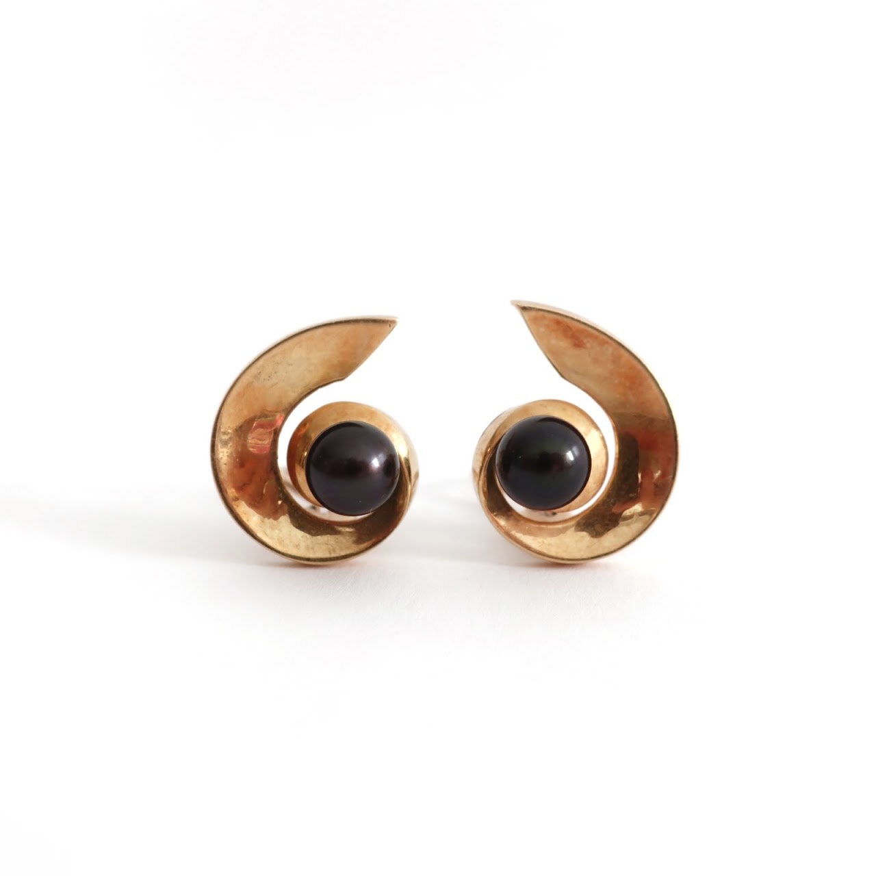 18K Gold & Onyx  Spiral Earrings