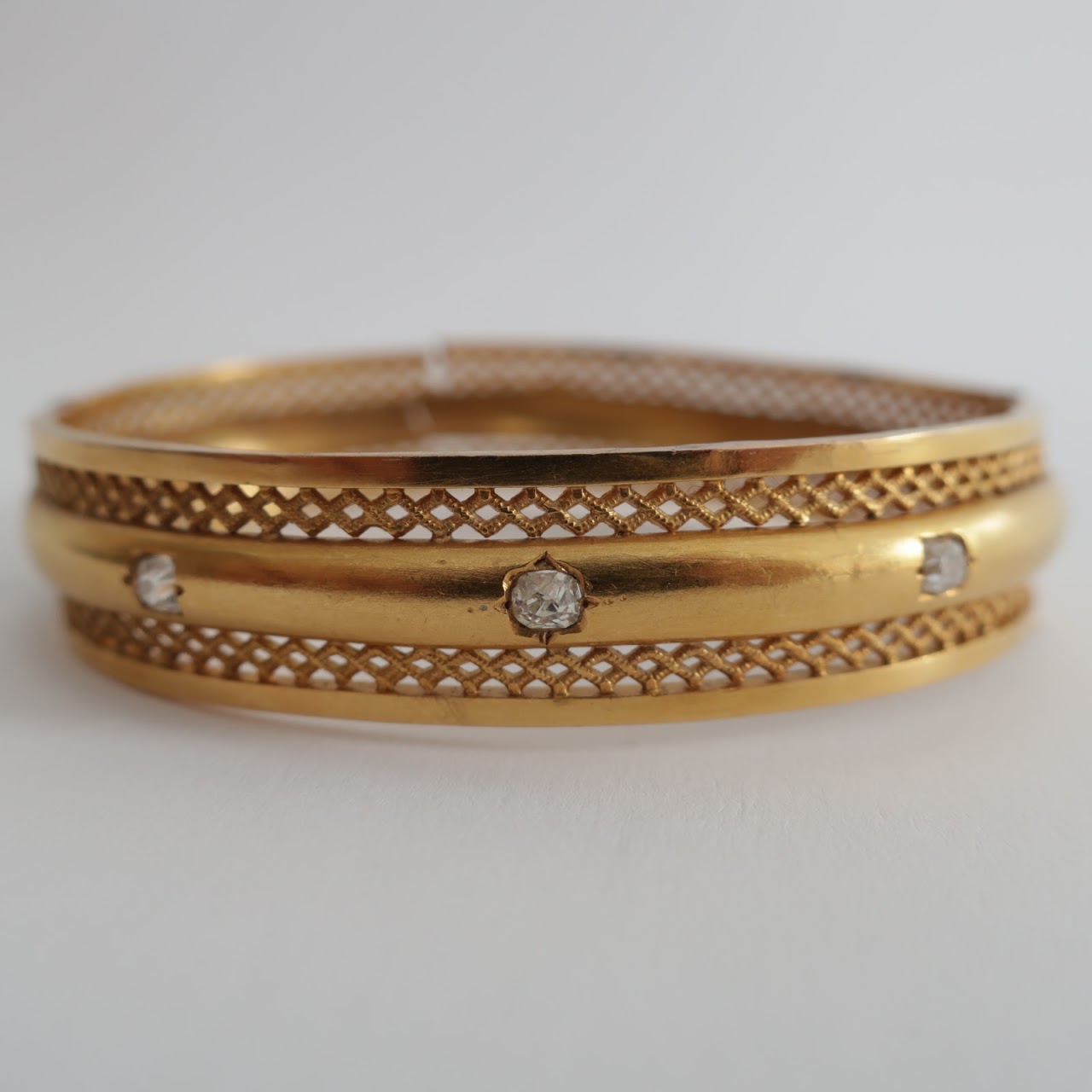 18K Gold & Diamond Broken Hinged Bracelet