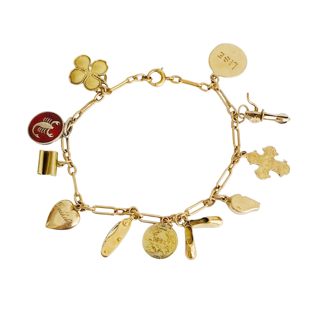 14K Gold & Sterling Silver Charm Bracelet