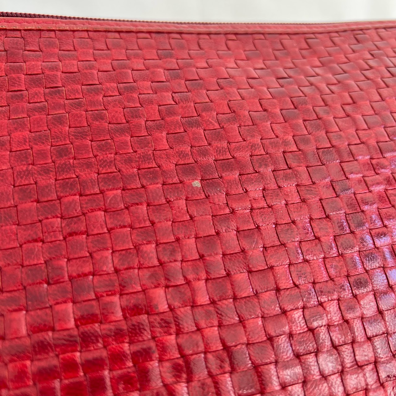 Fendi Red Woven Leather Shoulder Bag