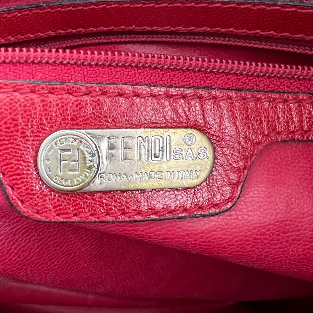 Fendi Red Woven Leather Shoulder Bag