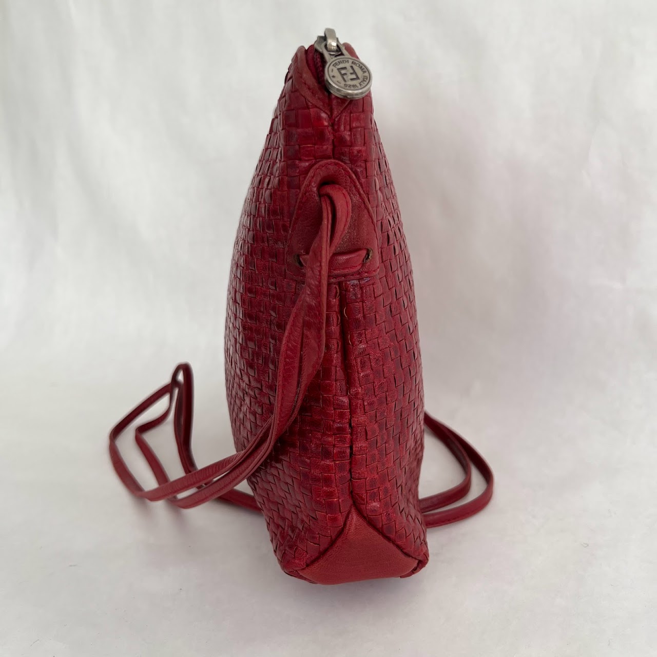 Fendi Red Woven Leather Shoulder Bag