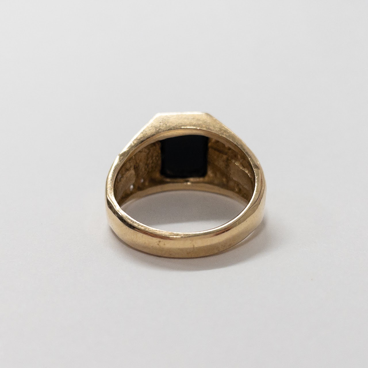 14K Gold, Obsidian & Diamond Etched Gryphon Ring