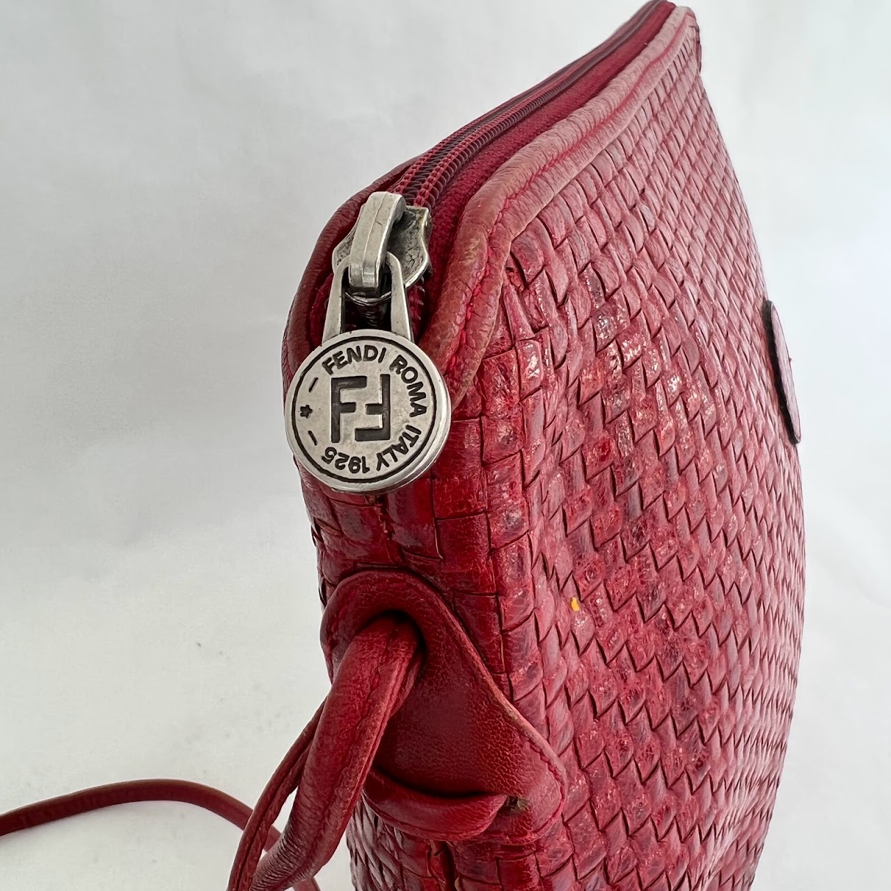 Fendi Red Woven Leather Shoulder Bag