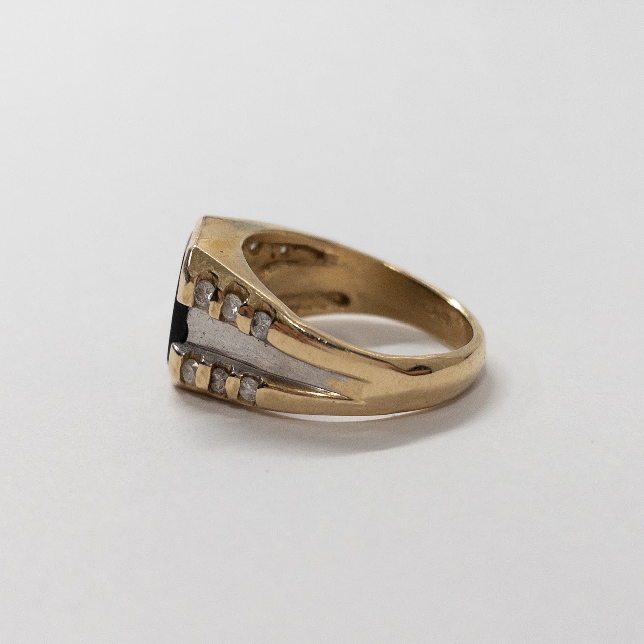 14K Gold, Obsidian & Diamond Etched Gryphon Ring