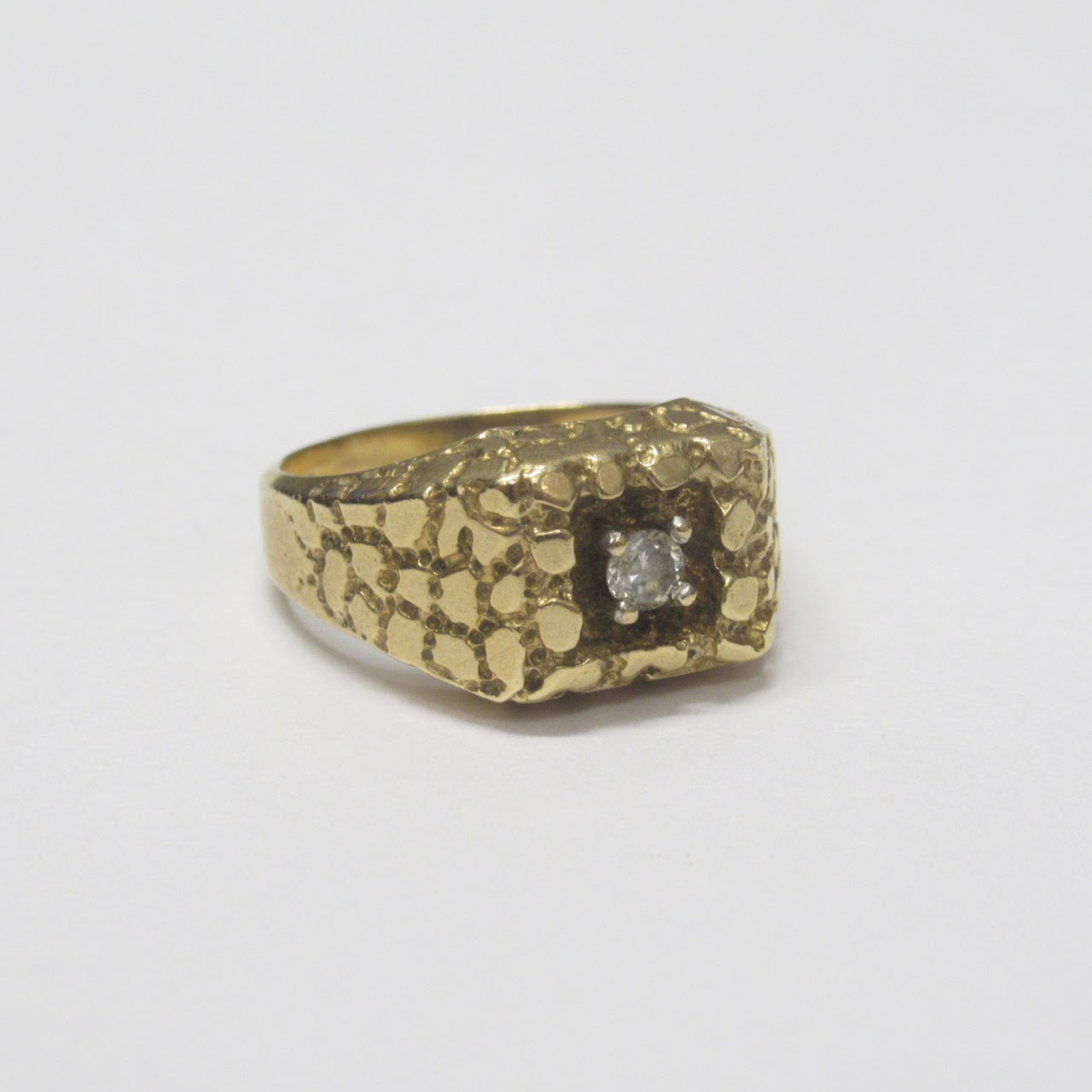 14K Gold & Diamond Etched Cobblestone Ring