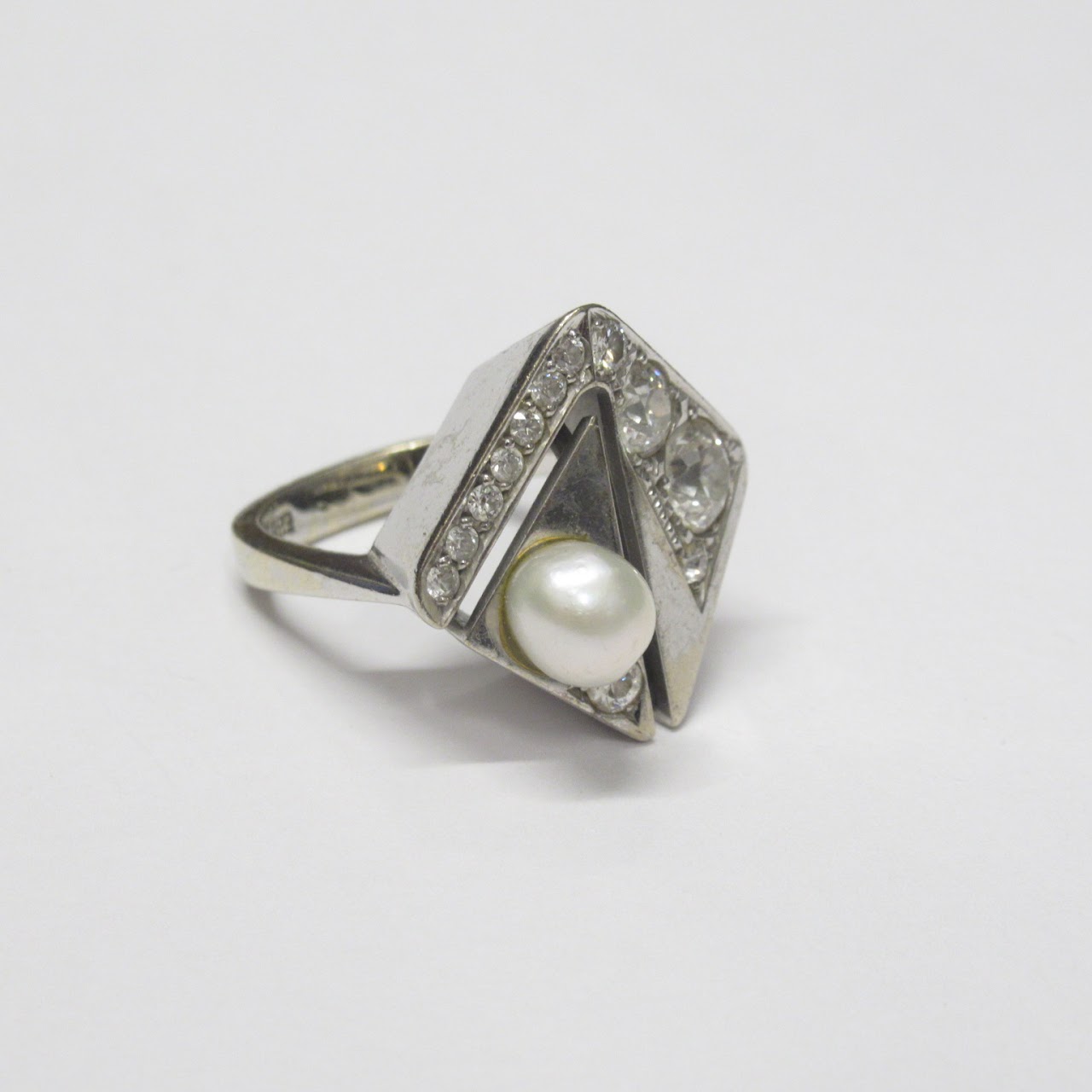 14K White Gold, Diamond & Pearl Ring