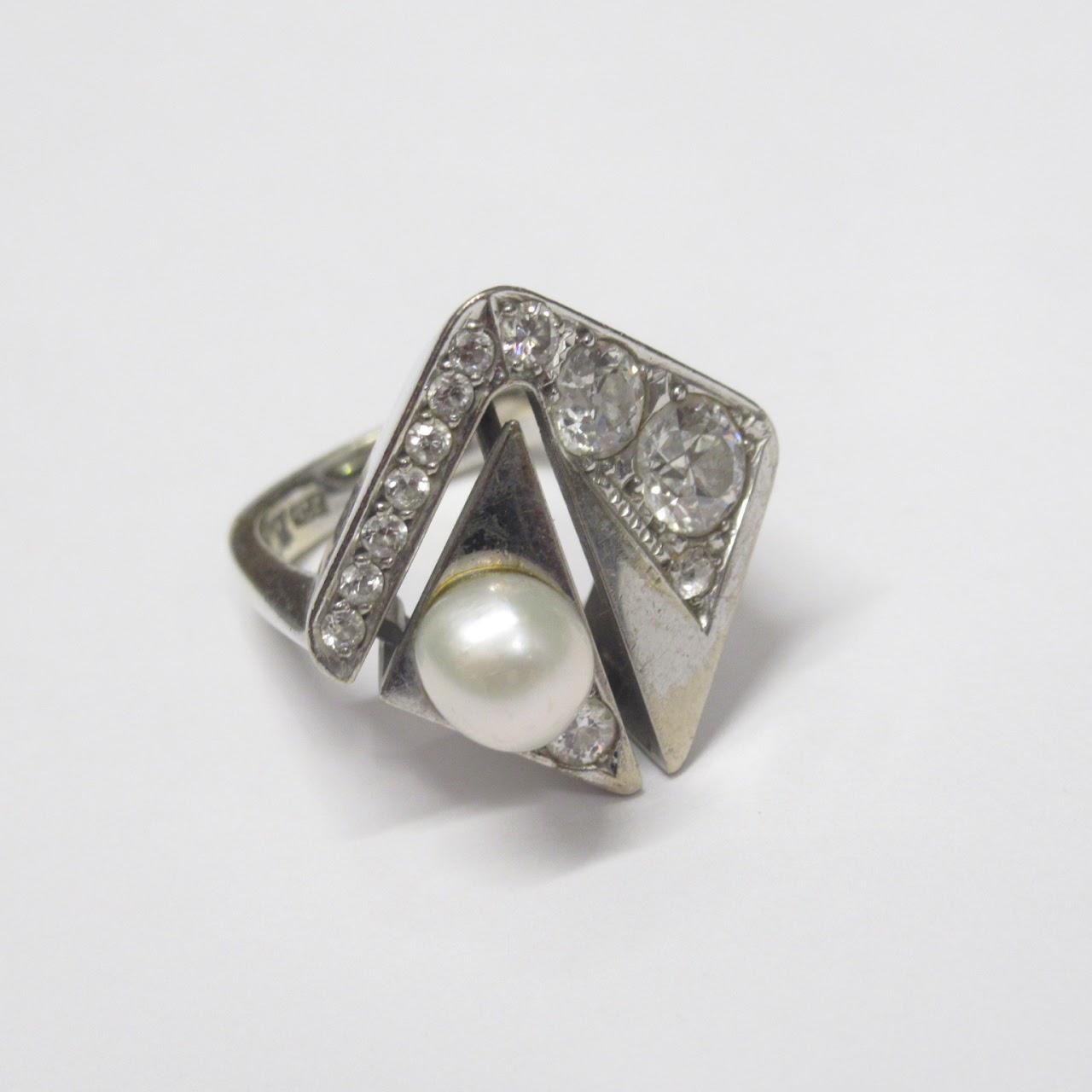 14K White Gold, Diamond & Pearl Ring