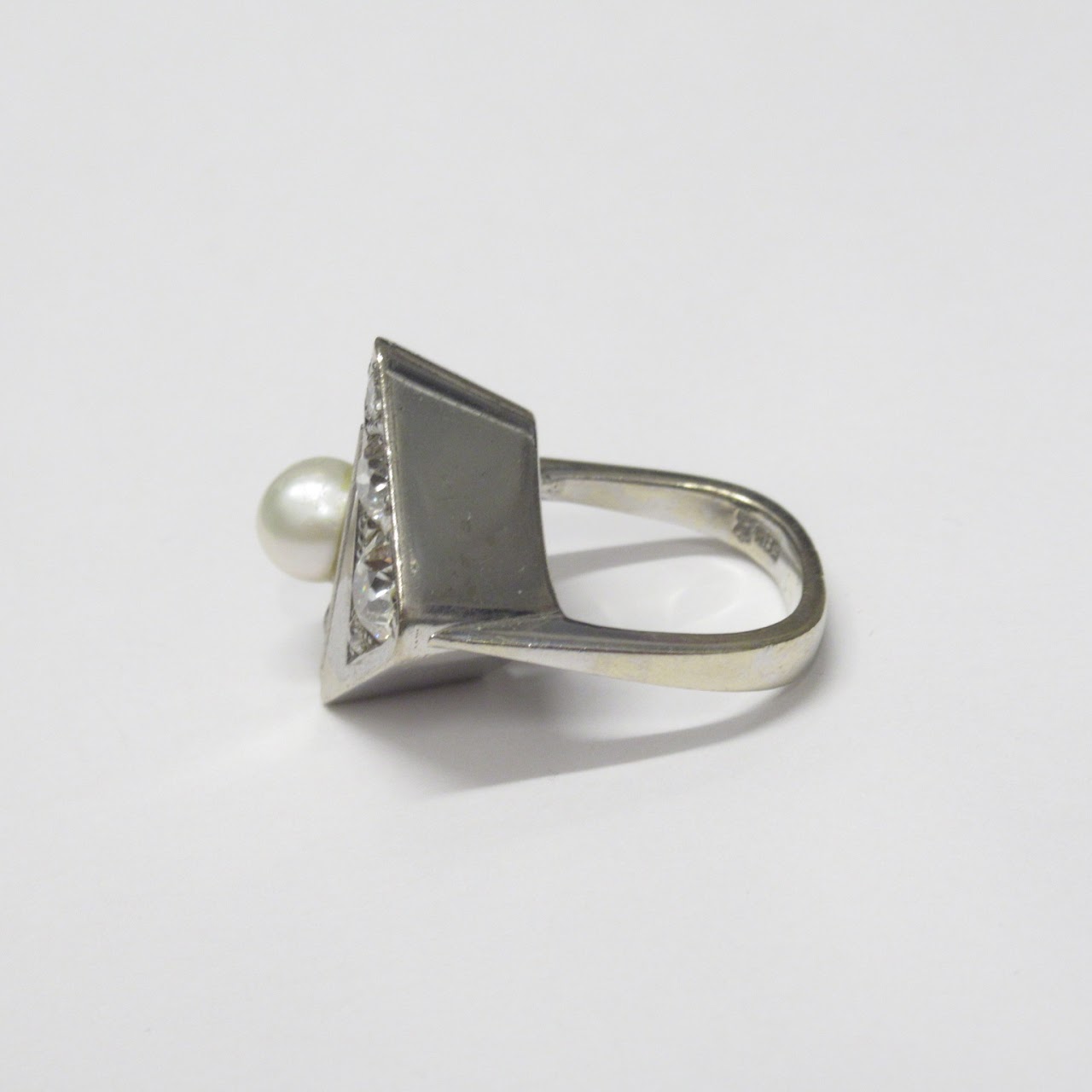 14K White Gold, Diamond & Pearl Ring