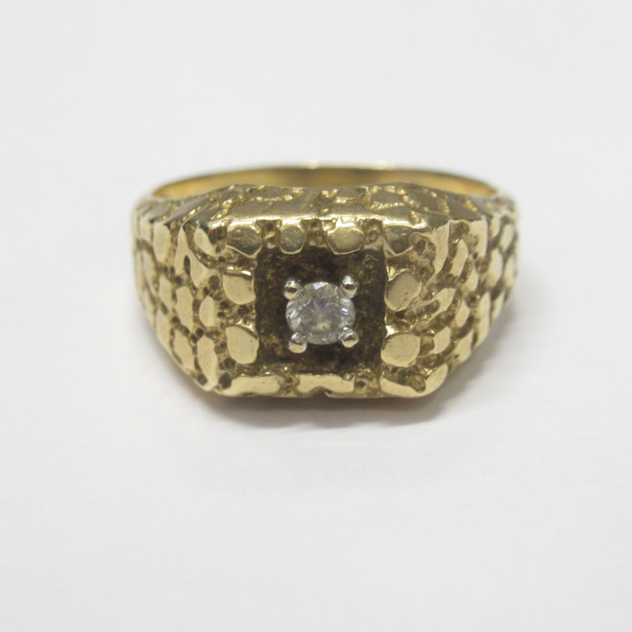 14K Gold & Diamond Etched Cobblestone Ring