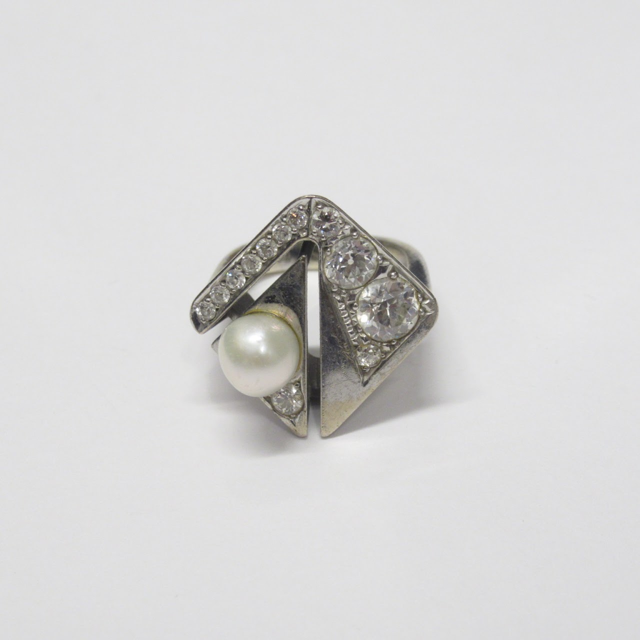 14K White Gold, Diamond & Pearl Ring