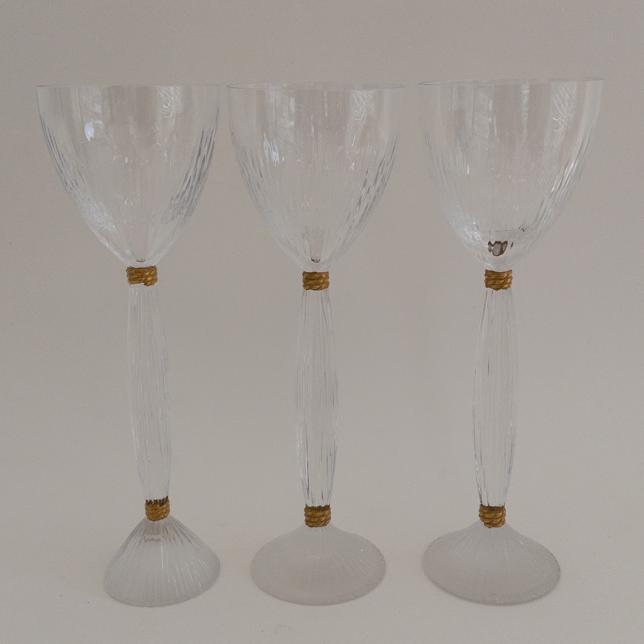 Hermès Gilded Crystal Wine Glass Trio