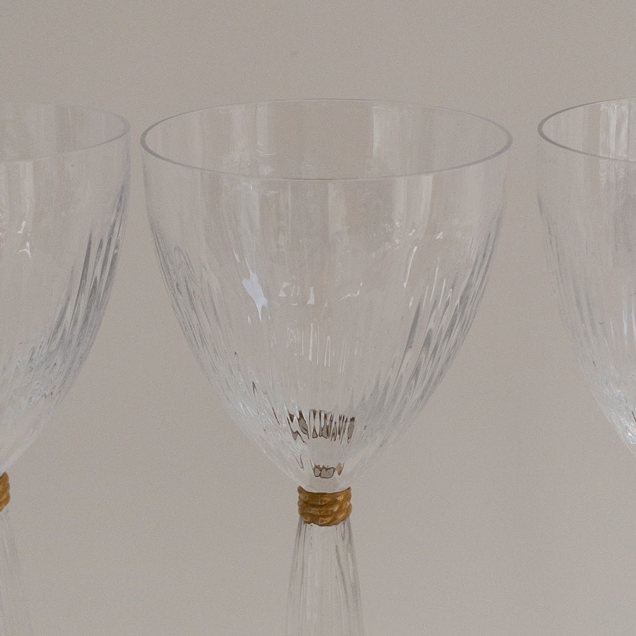 Hermès Gilded Crystal Wine Glass Trio