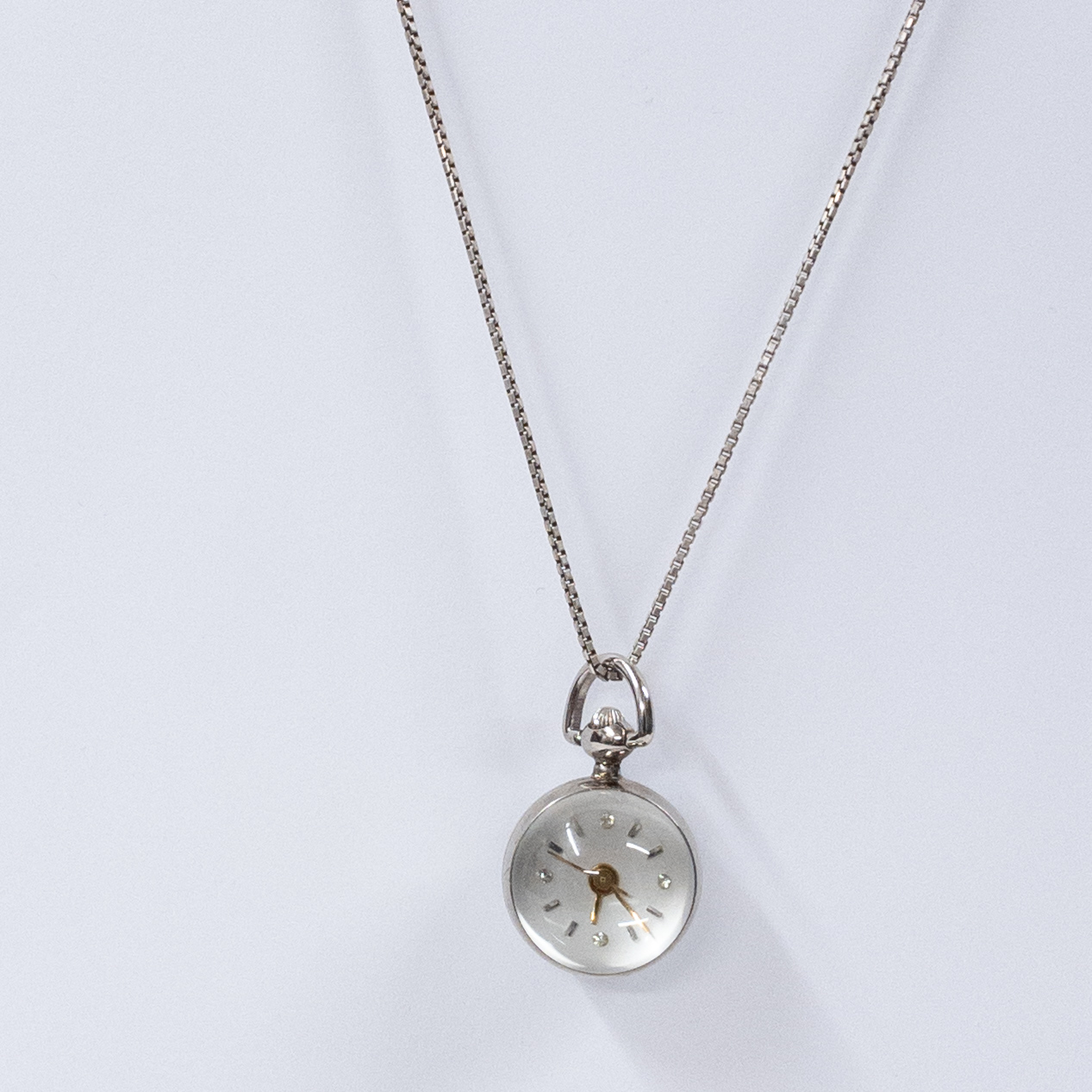 Sterling Silver Necklace with Mechanical Orb Watch Pendant