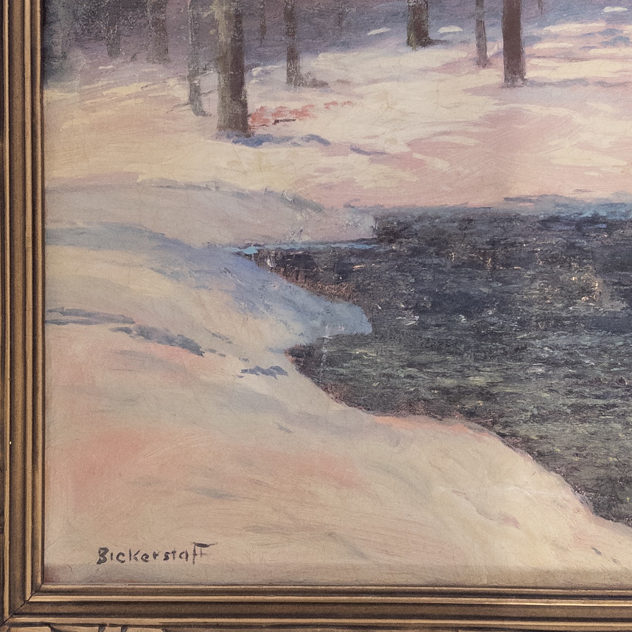 Bickerstaff Signed Winter Landscape Oil Painting