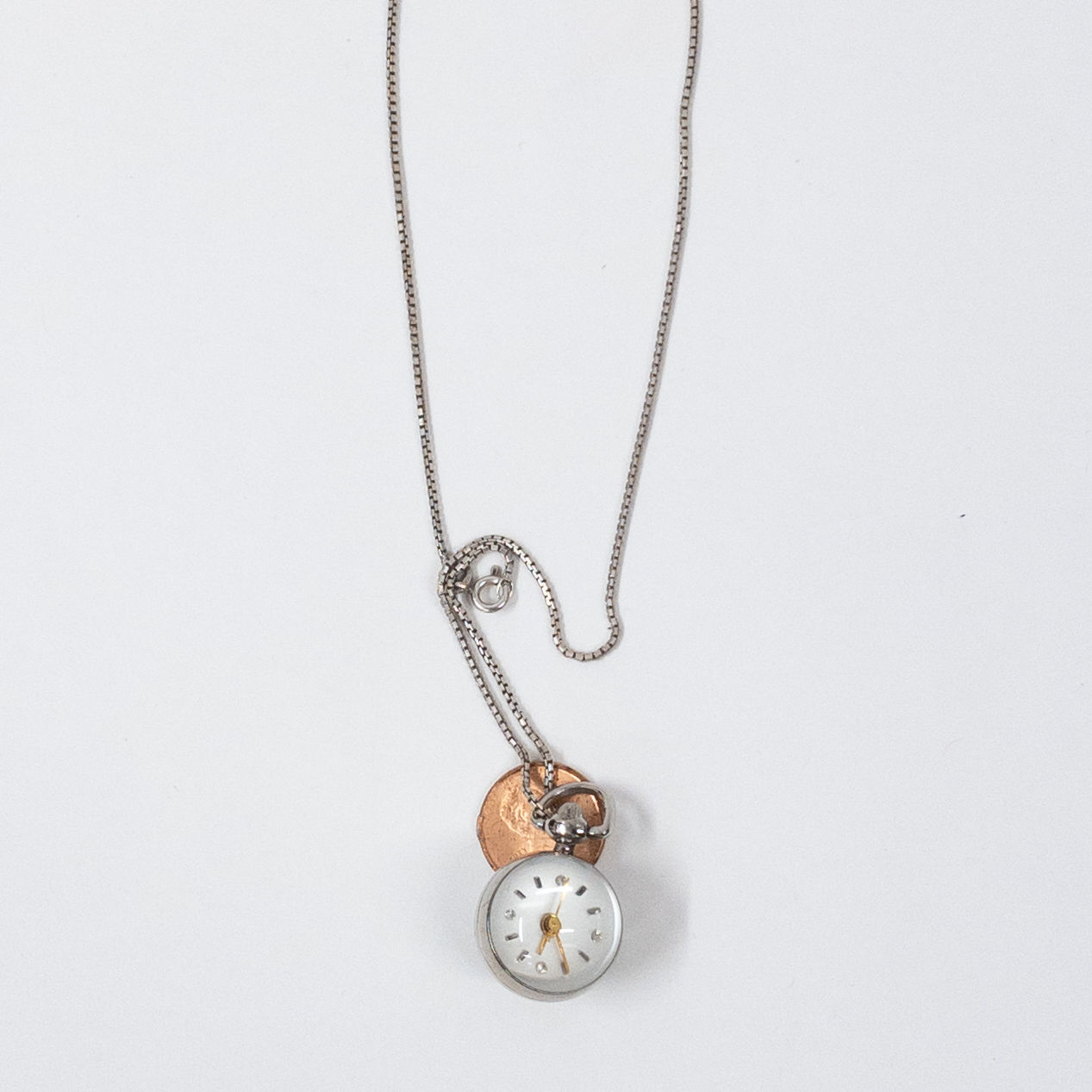 Sterling Silver Necklace with Mechanical Orb Watch Pendant