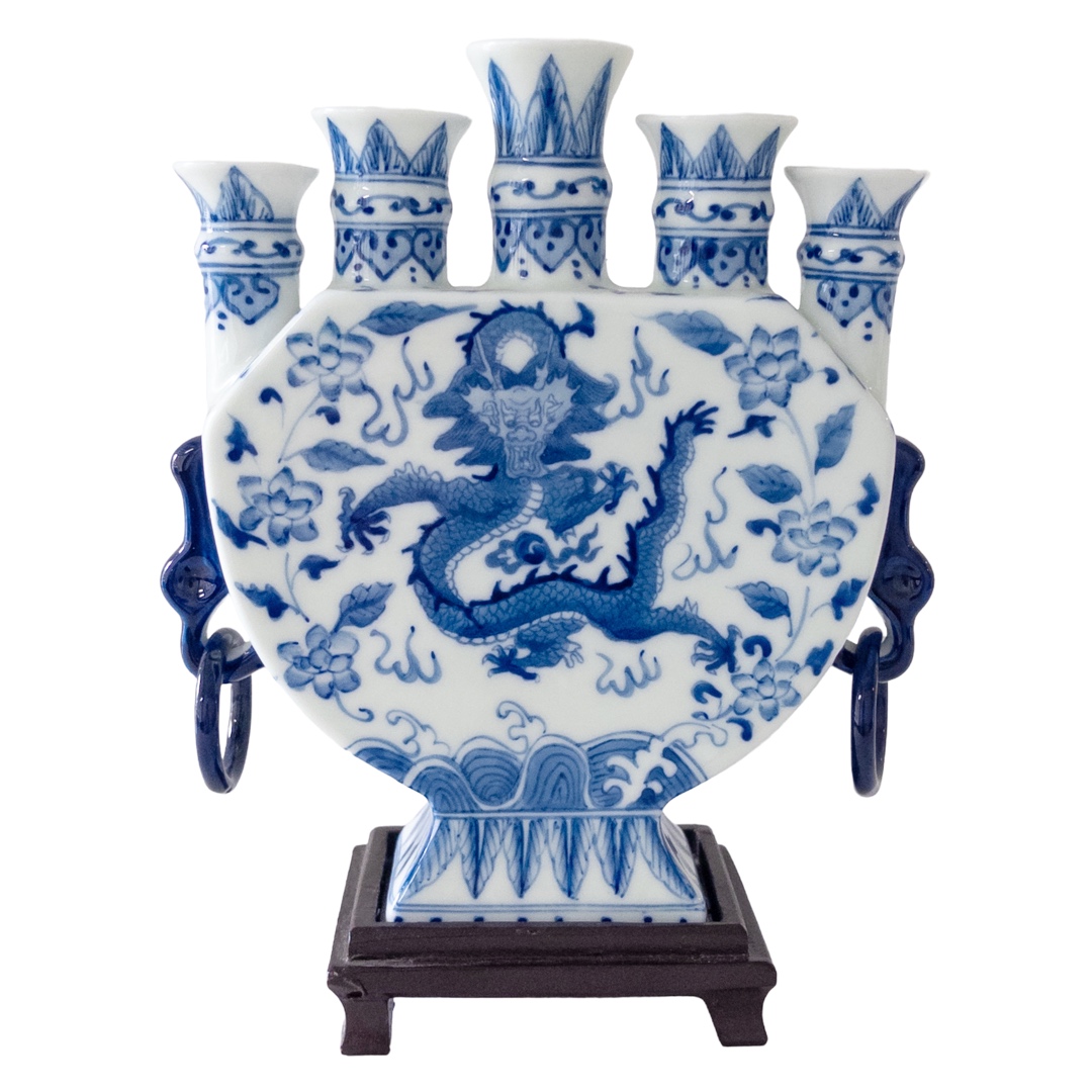 Chinese Porcelain Blue Dragon Tulip Vase