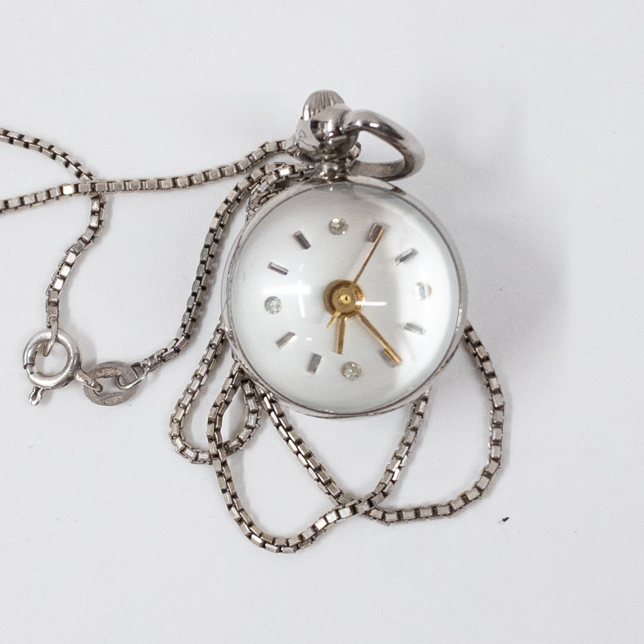 Sterling Silver Necklace with Mechanical Orb Watch Pendant