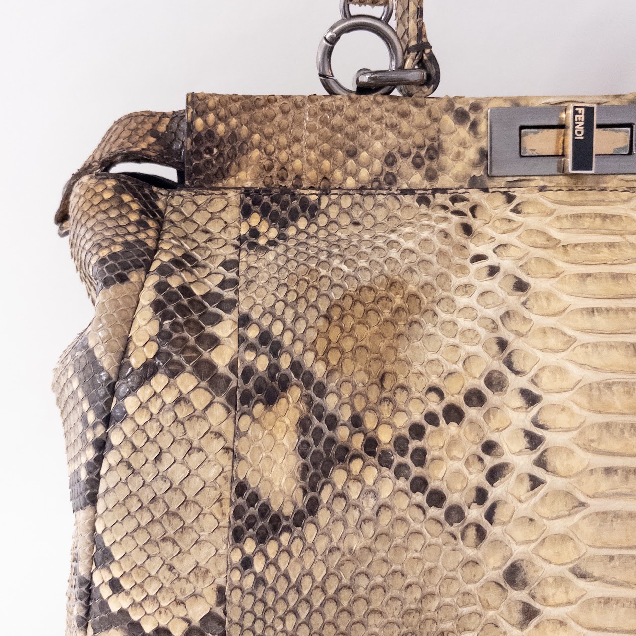 Fendi Python Frame Top Turnlock Shoulder Bag