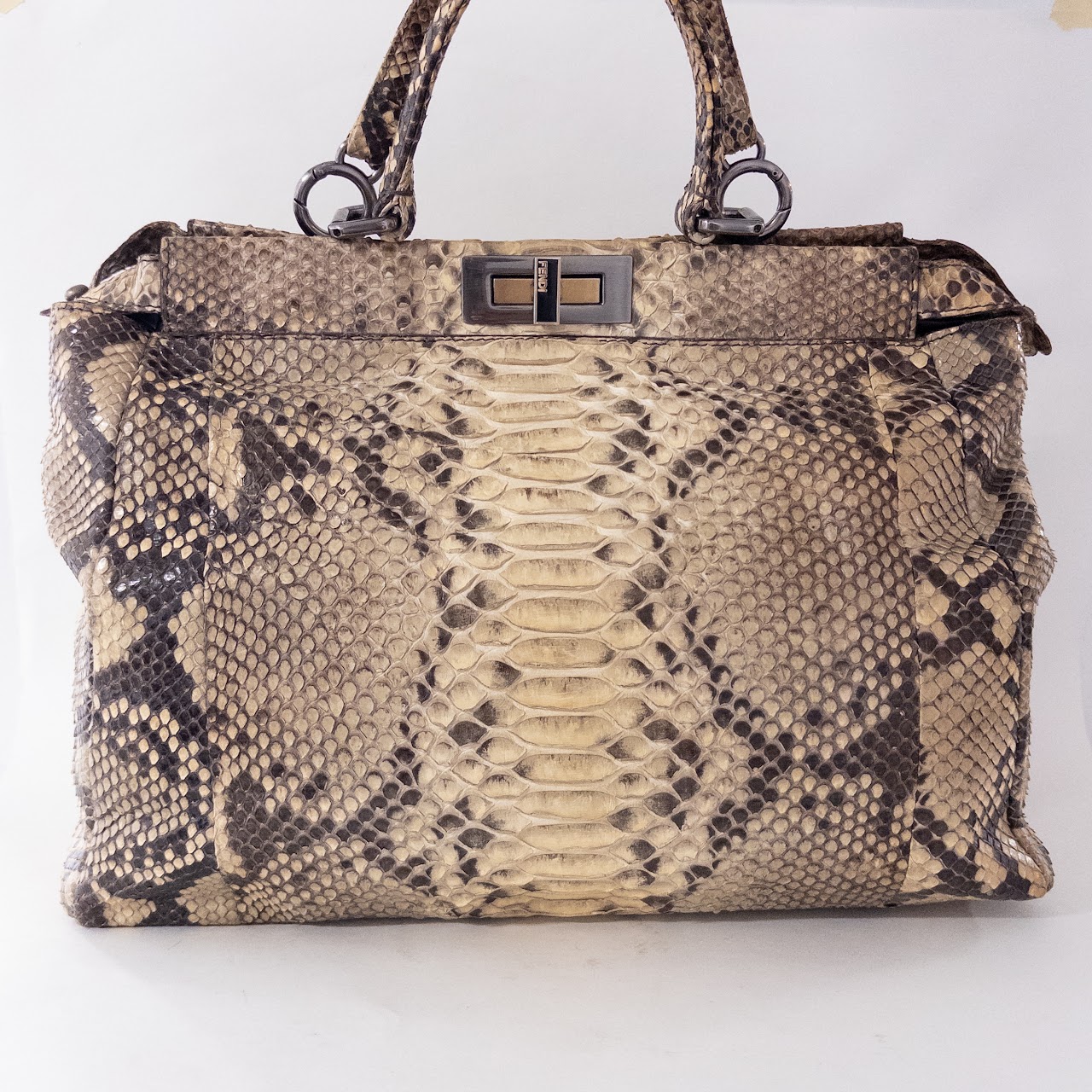 Fendi Python Frame Top Turnlock Shoulder Bag