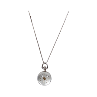 Sterling Silver Necklace with Mechanical Orb Watch Pendant