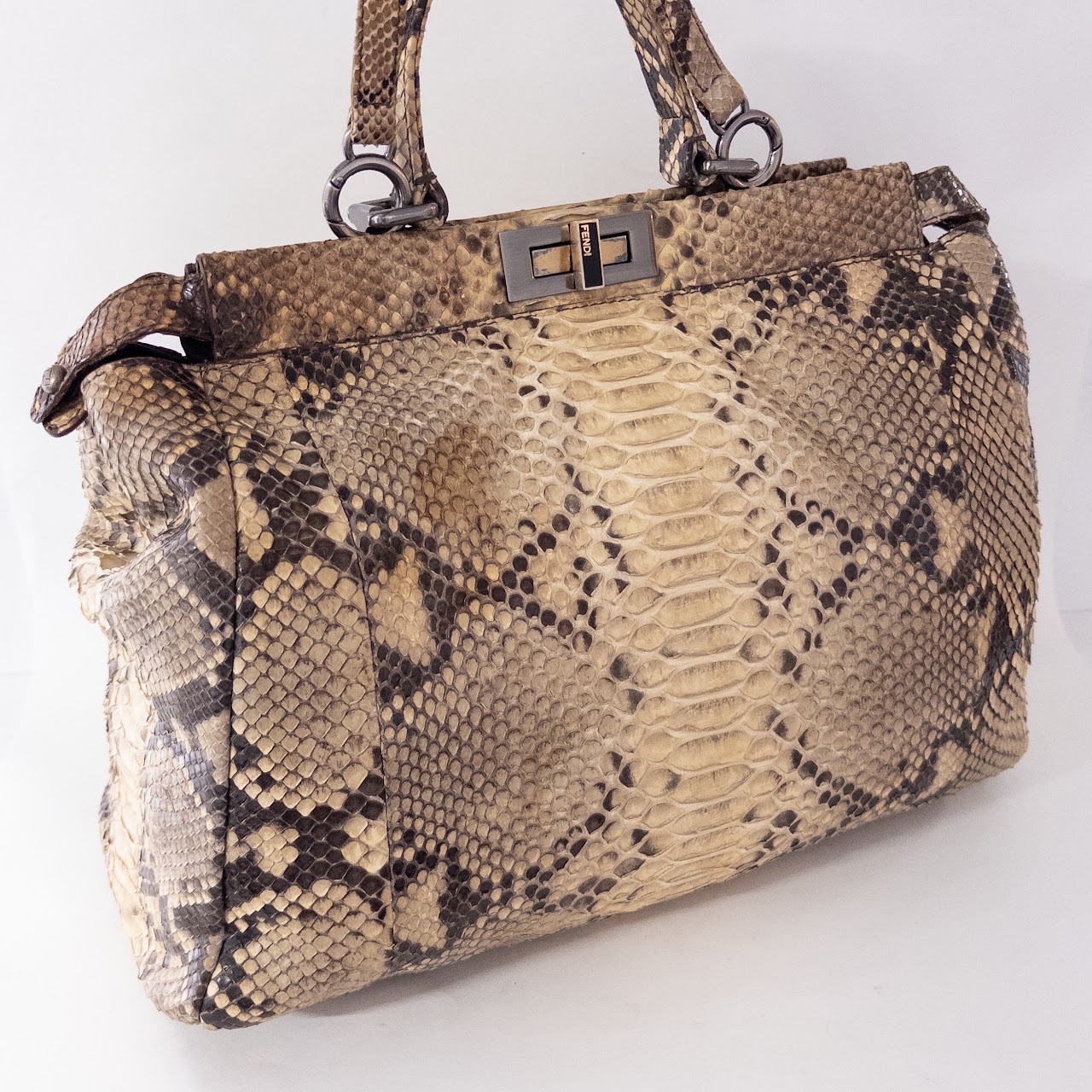 Fendi Python Frame Top Turnlock Shoulder Bag