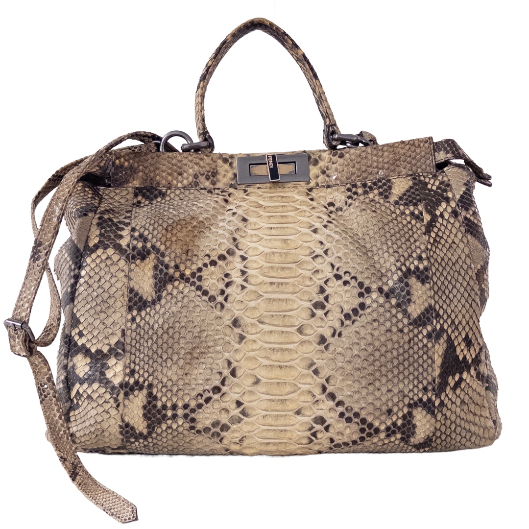 Fendi Python Frame Top Turnlock Shoulder Bag