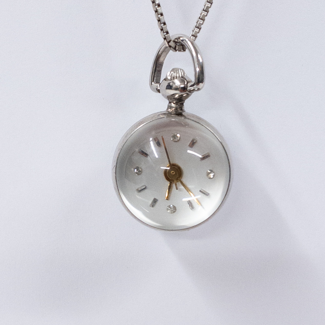 Sterling Silver Necklace with Mechanical Orb Watch Pendant