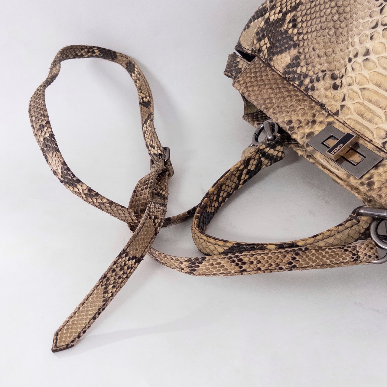 Fendi Python Frame Top Turnlock Shoulder Bag