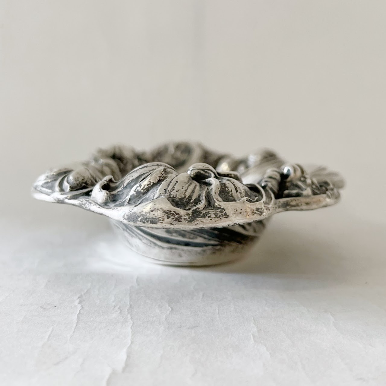 Sterling Silver Floral Repoussé Small Oval Bowl