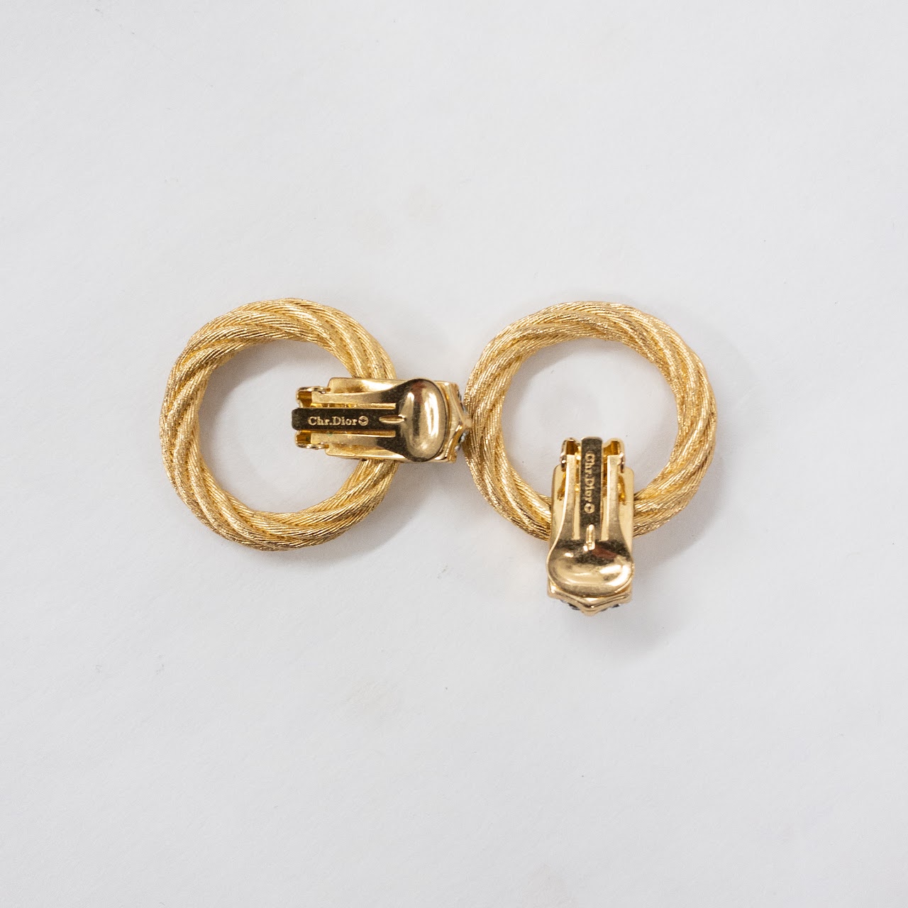 Christian Dior Door Knocker Hoop Earrings with Rhinestones