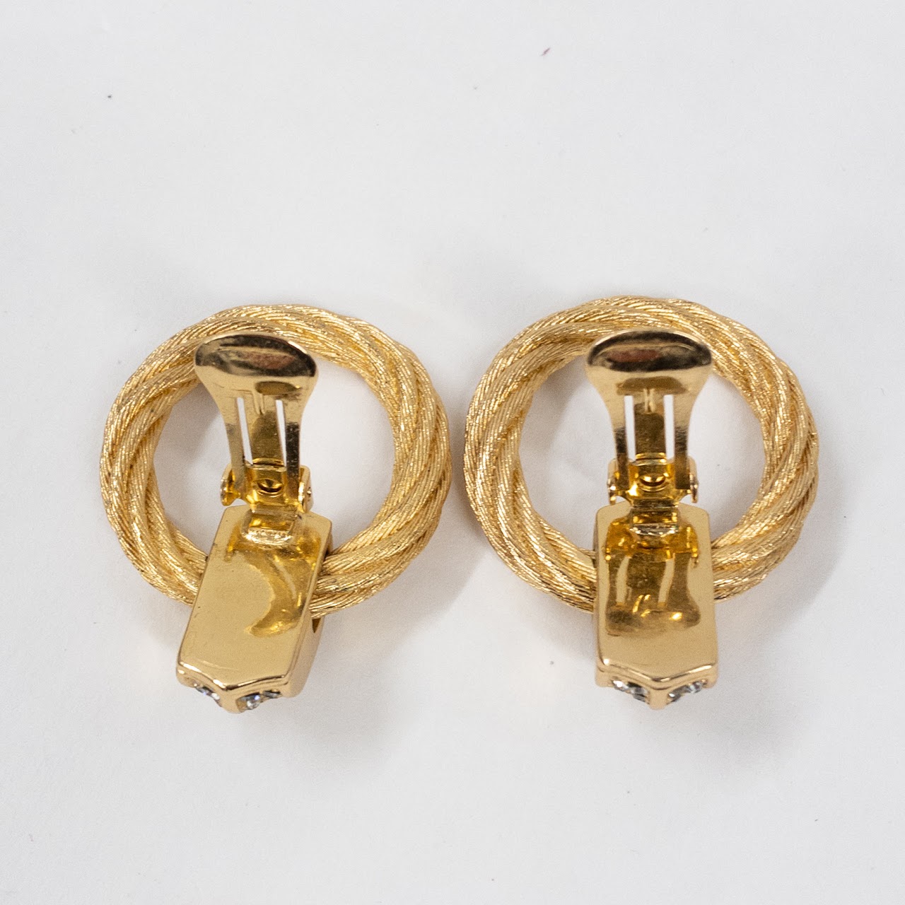 Christian Dior Door Knocker Hoop Earrings with Rhinestones