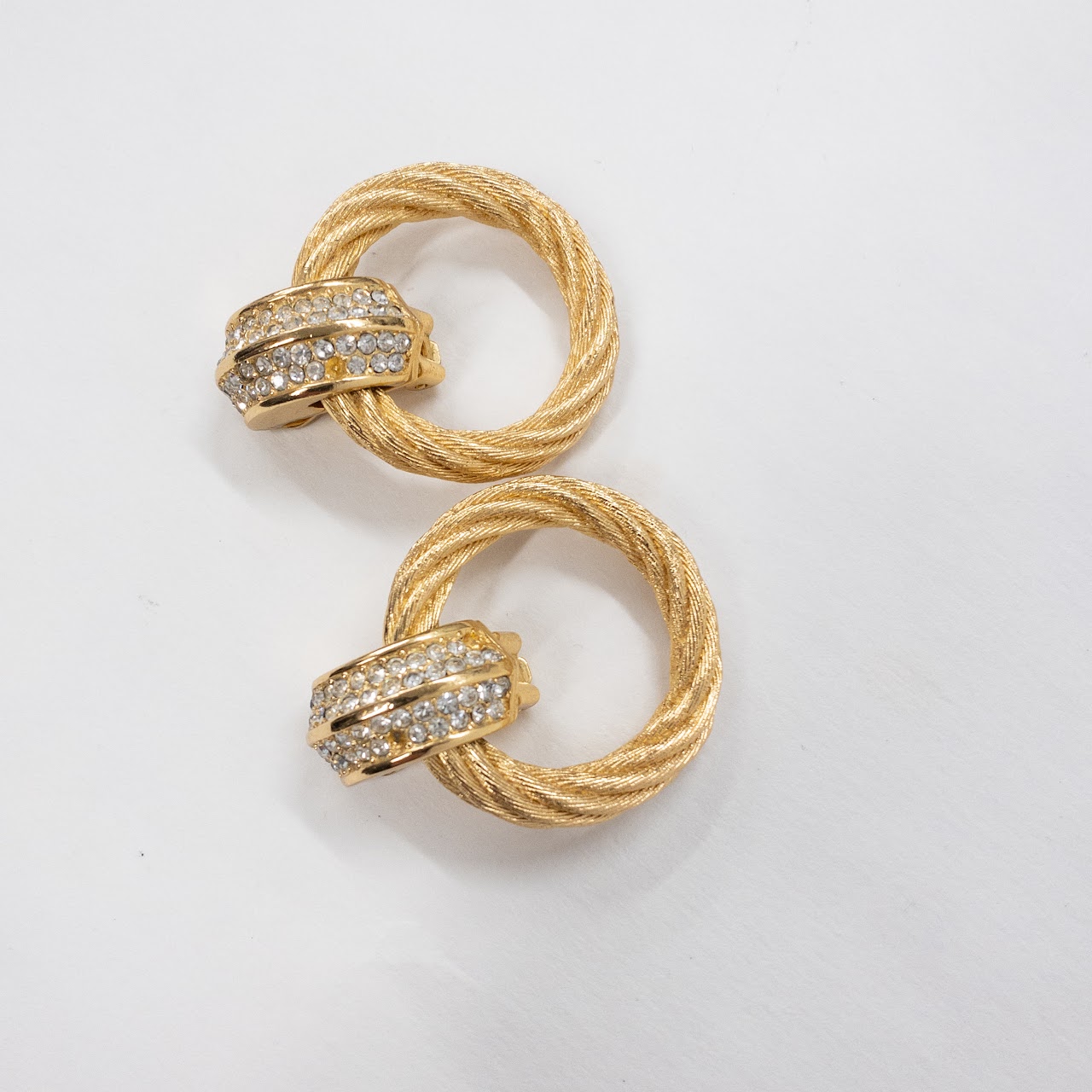 Christian Dior Door Knocker Hoop Earrings with Rhinestones