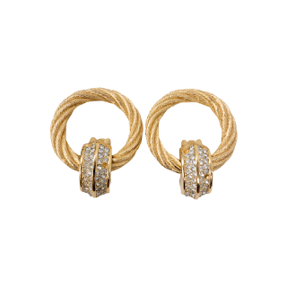 Christian Dior Door Knocker Hoop Earrings with Rhinestones