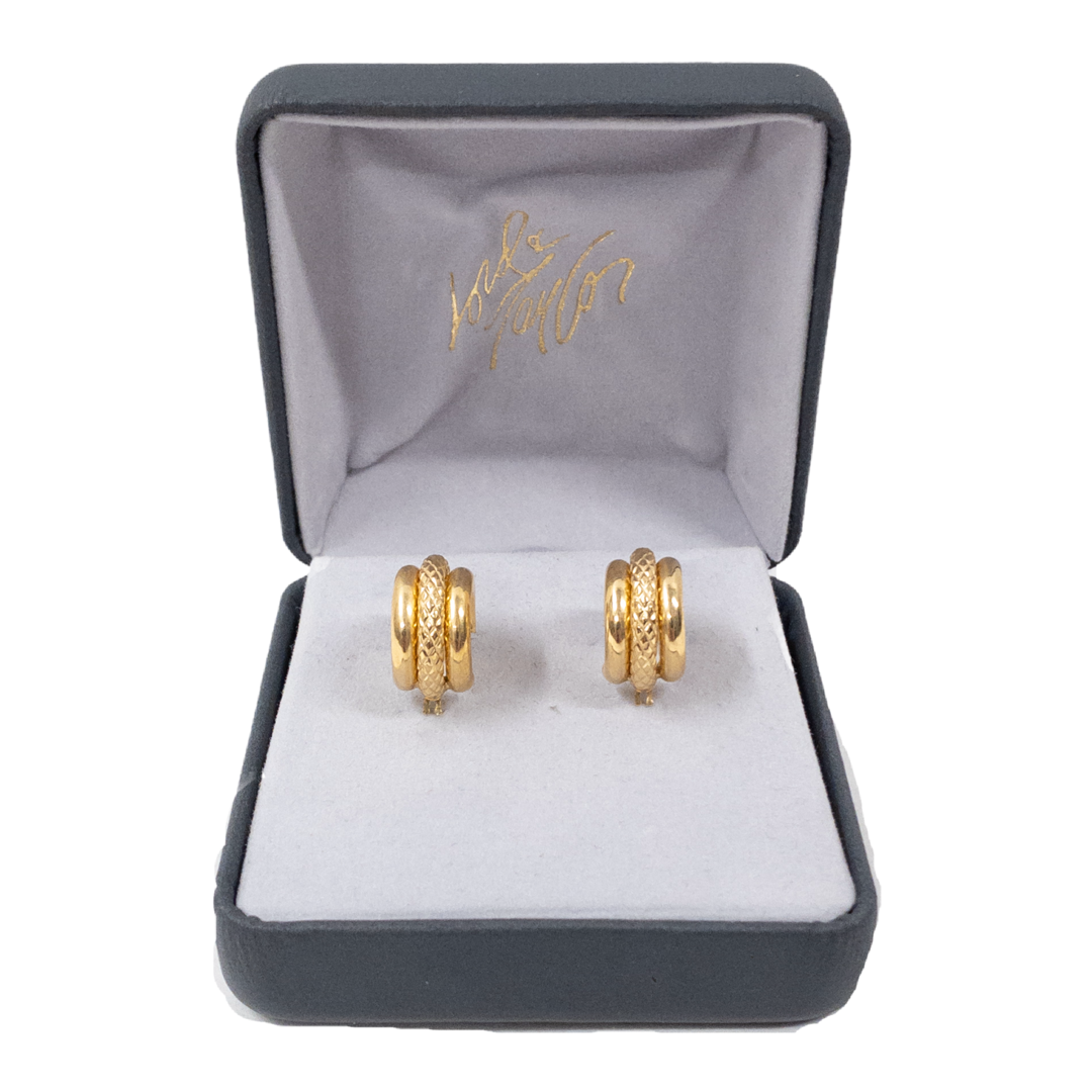 14K Gold Lord & Taylor Decorative Banded Shrimp Curl Earrings