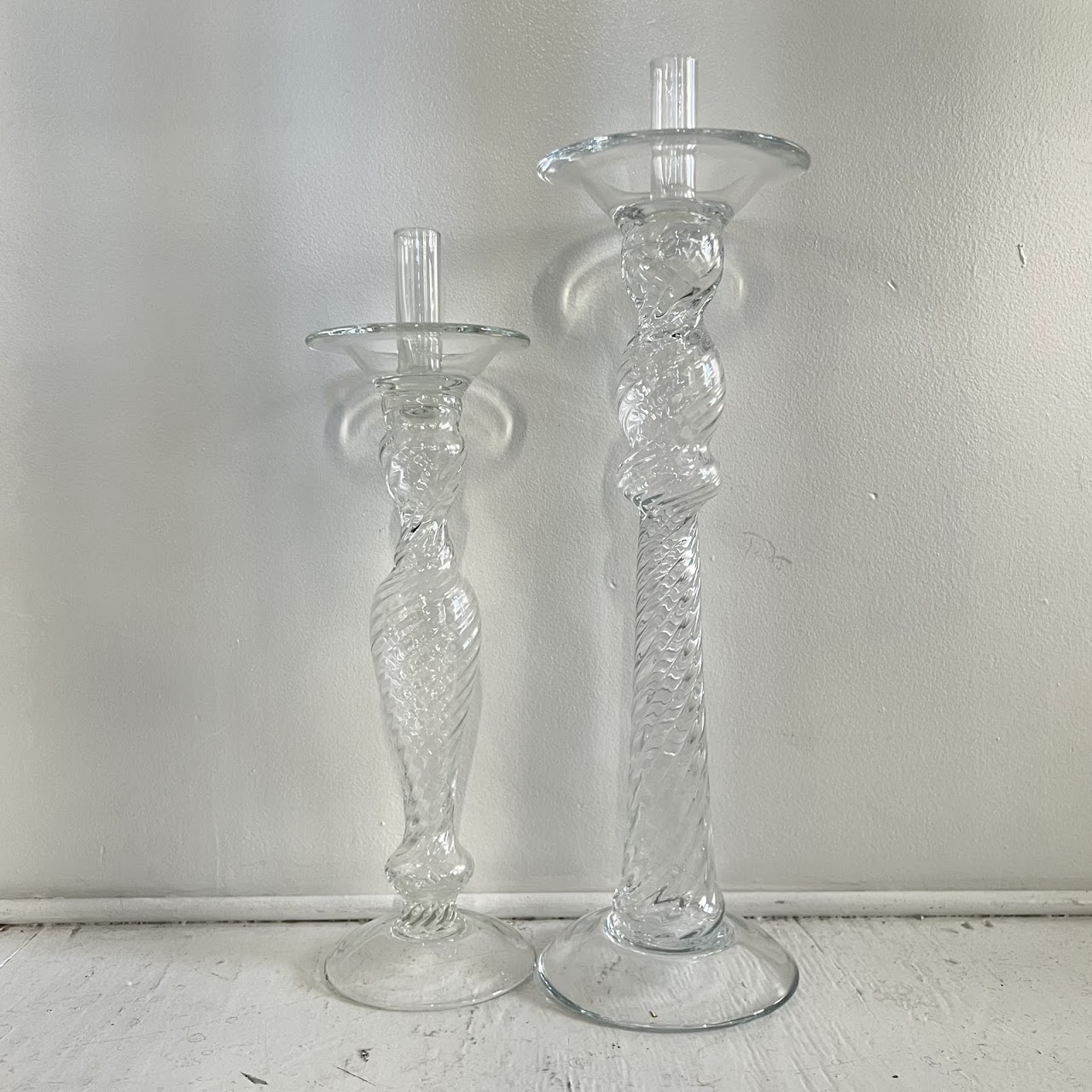 Large Blown Glass Candleholder Duo