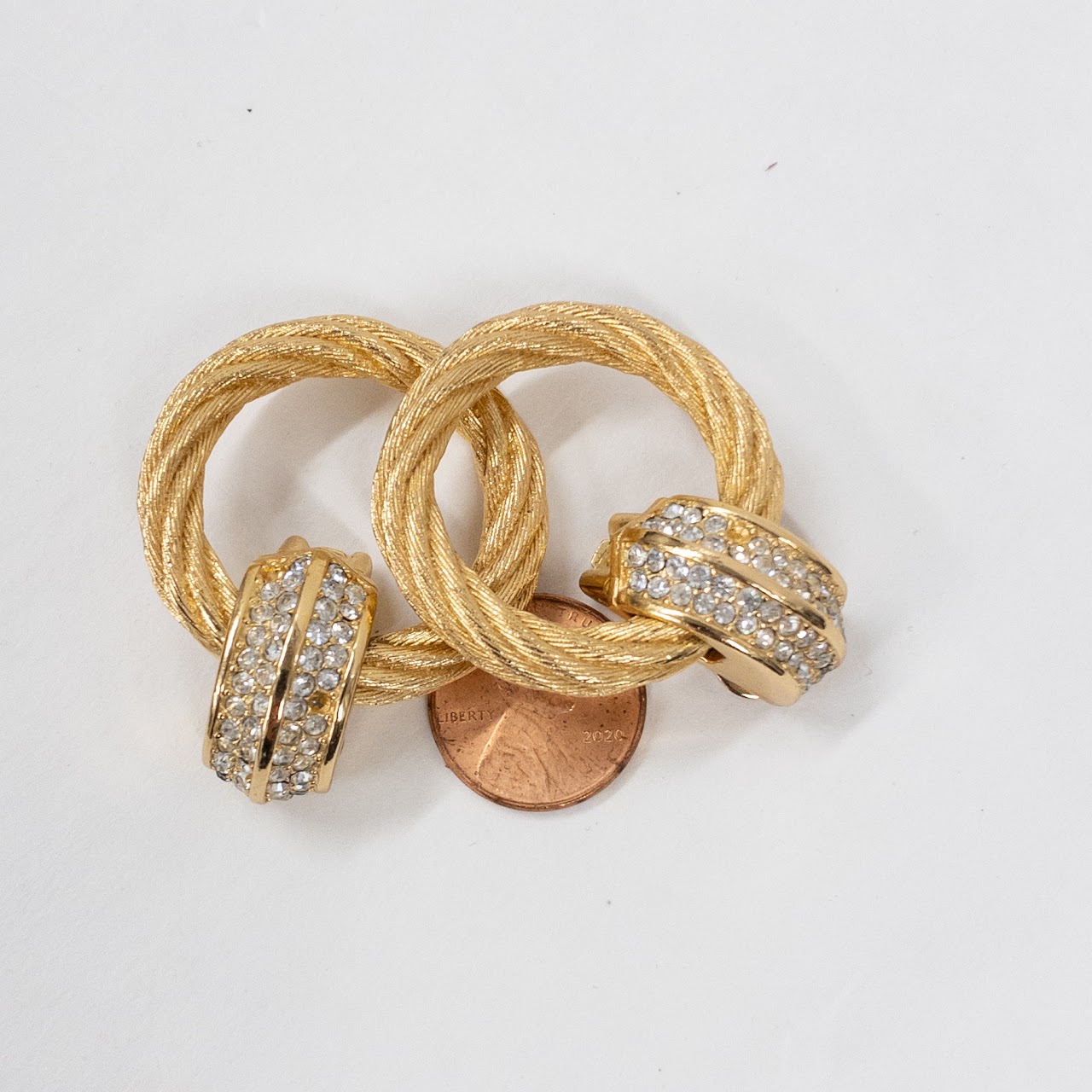 Christian Dior Door Knocker Hoop Earrings with Rhinestones