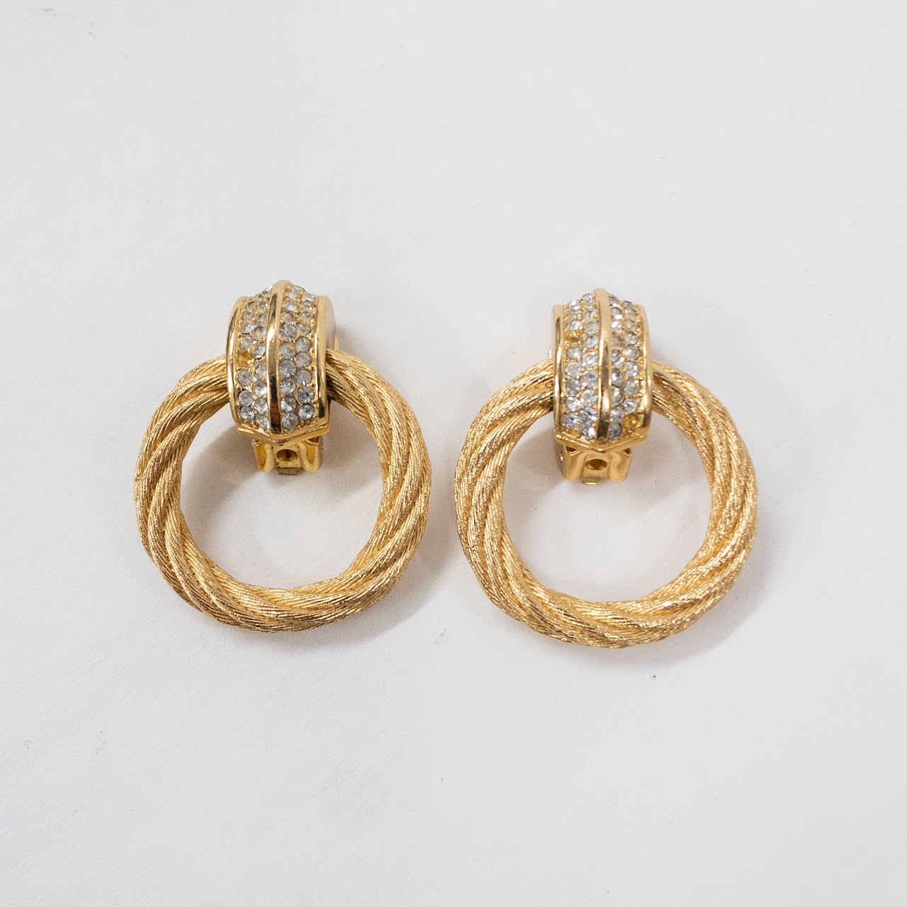 Christian Dior Door Knocker Hoop Earrings with Rhinestones