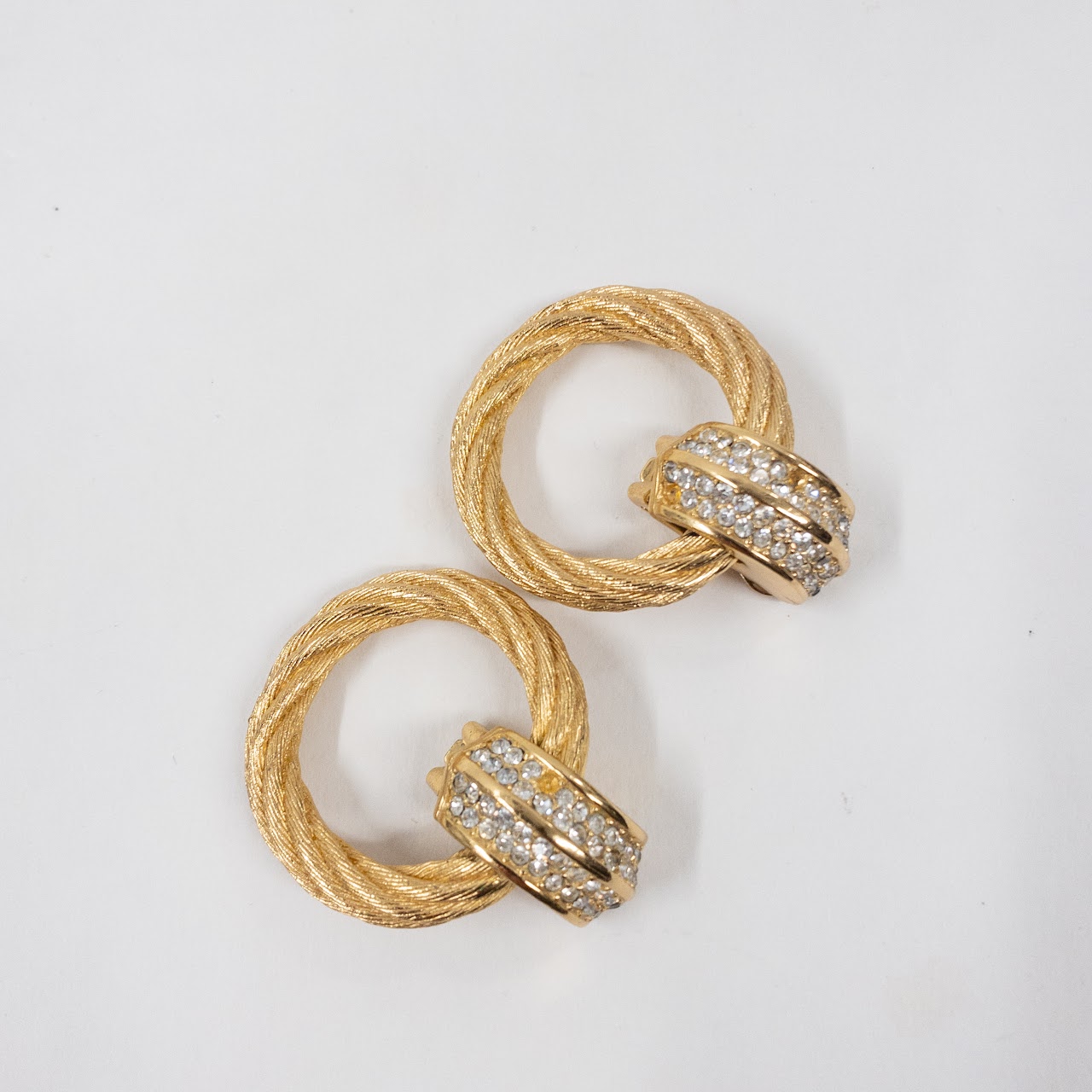 Christian Dior Door Knocker Hoop Earrings with Rhinestones