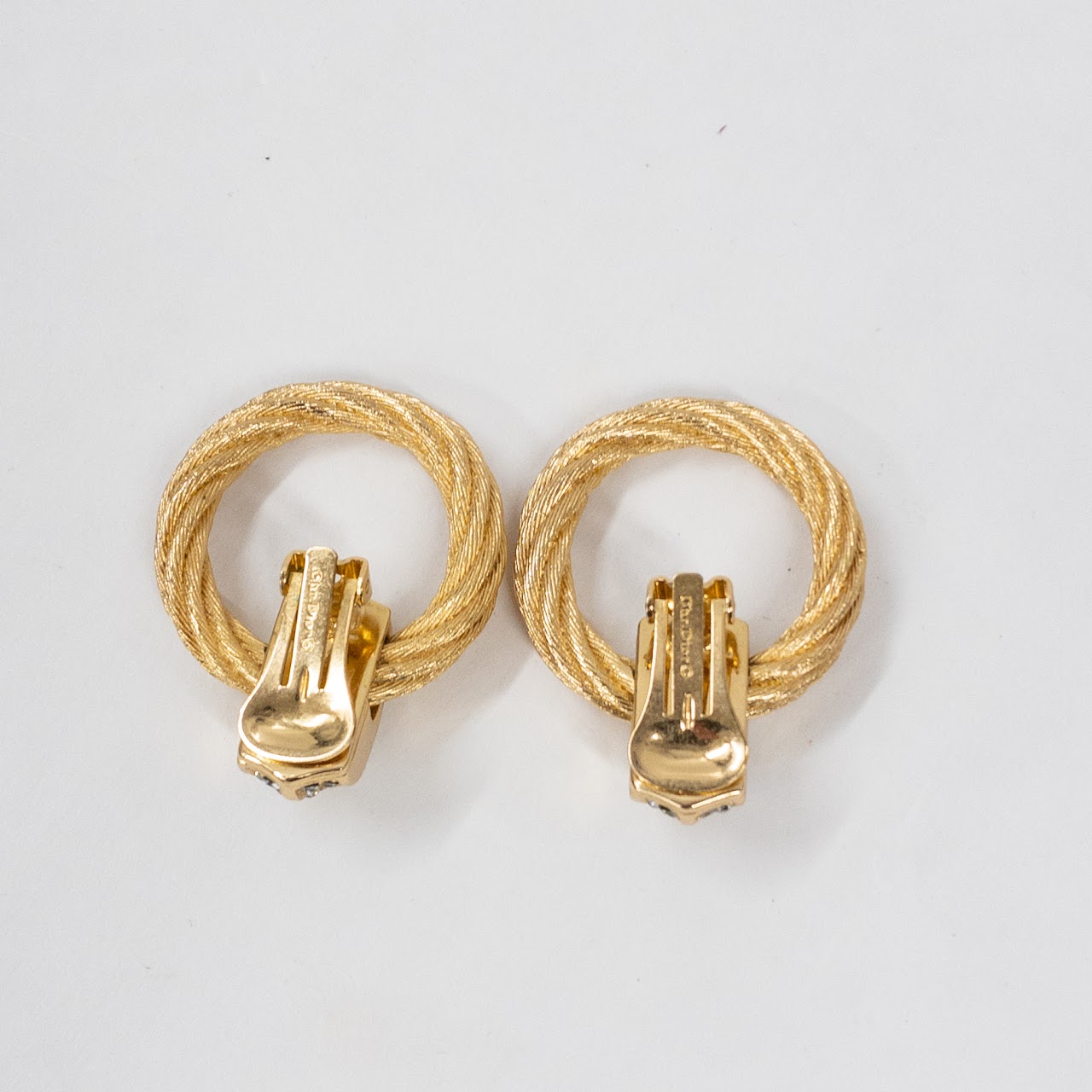 Christian Dior Door Knocker Hoop Earrings with Rhinestones