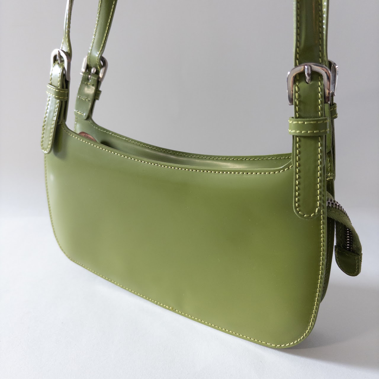 Moschino Polished Lime Green Leather Shoulder Bag