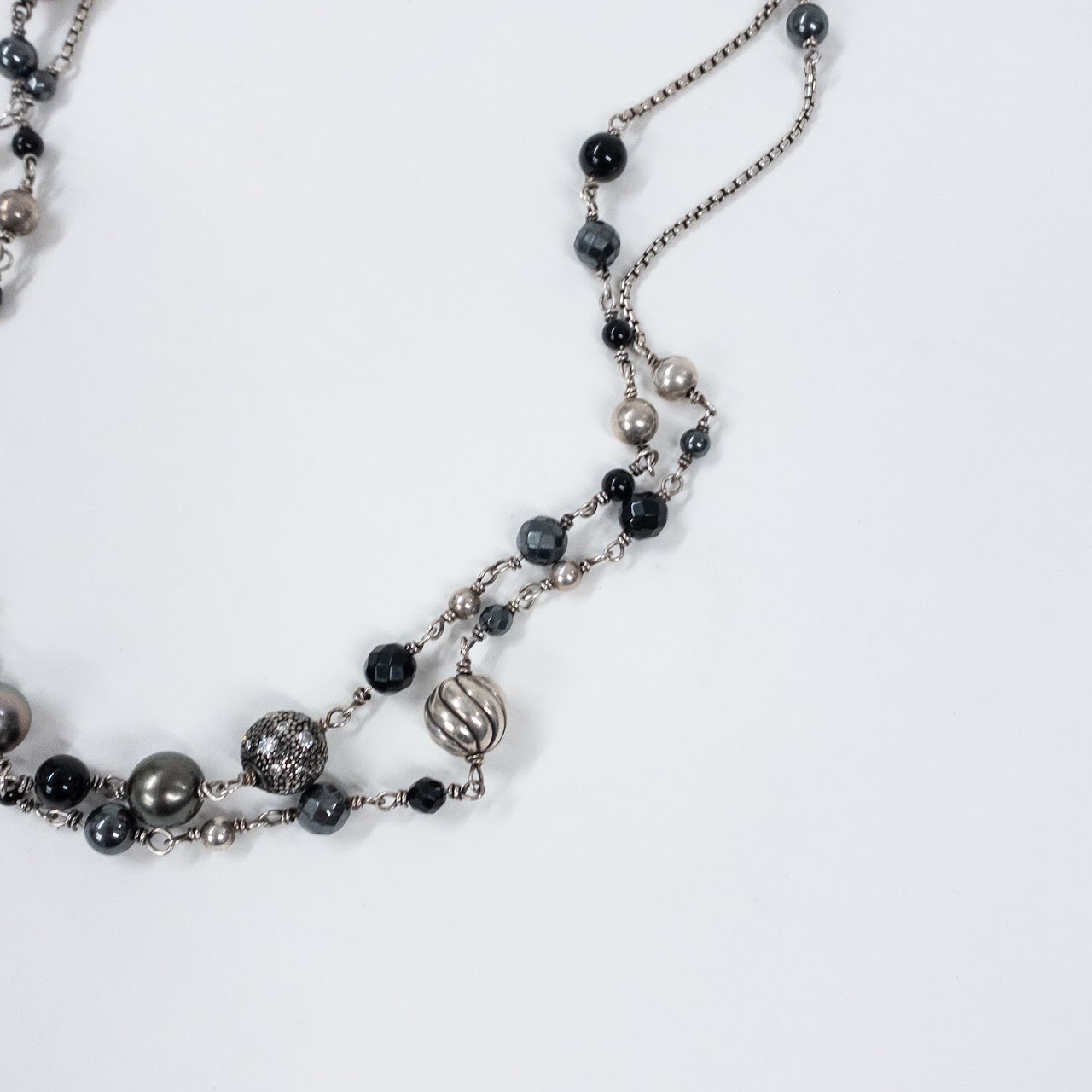 David Yurman Sterling Silver Necklace with Onyx and Hematite Beads