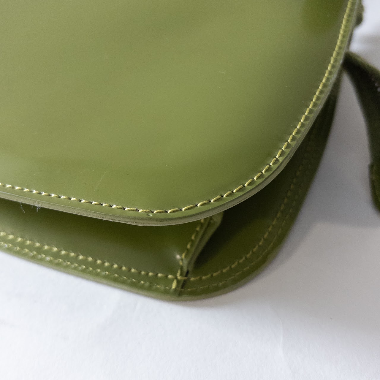 Moschino Polished Lime Green Leather Shoulder Bag