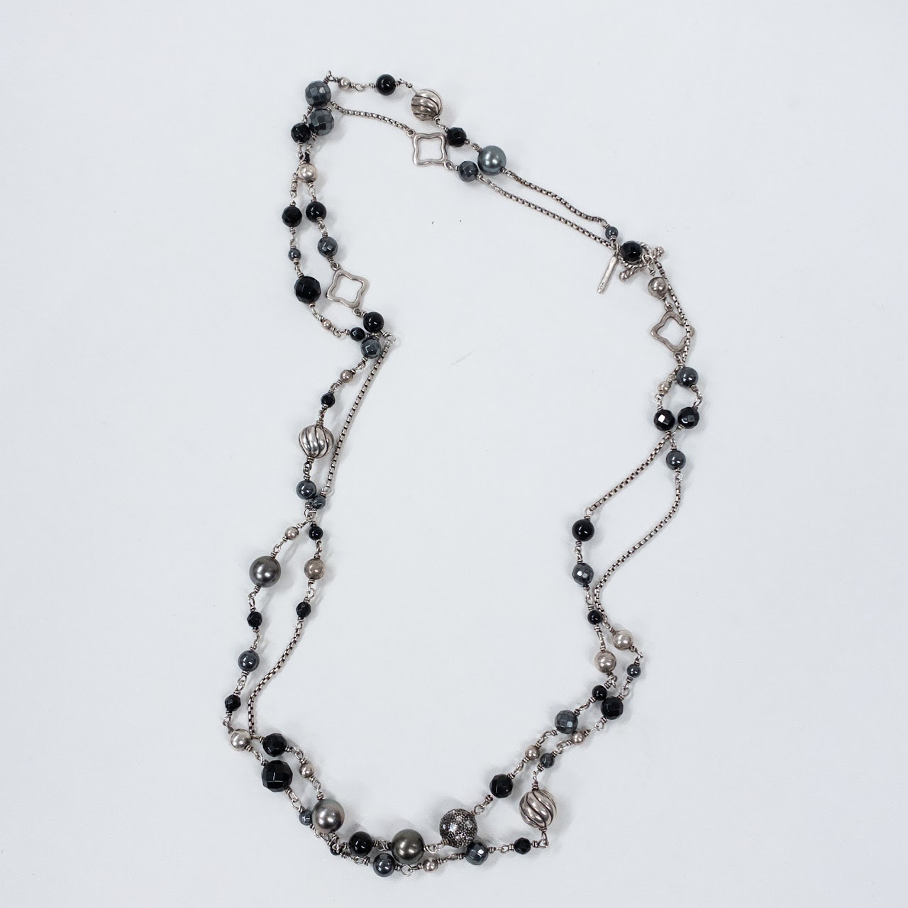 David Yurman Sterling Silver Necklace with Onyx and Hematite Beads