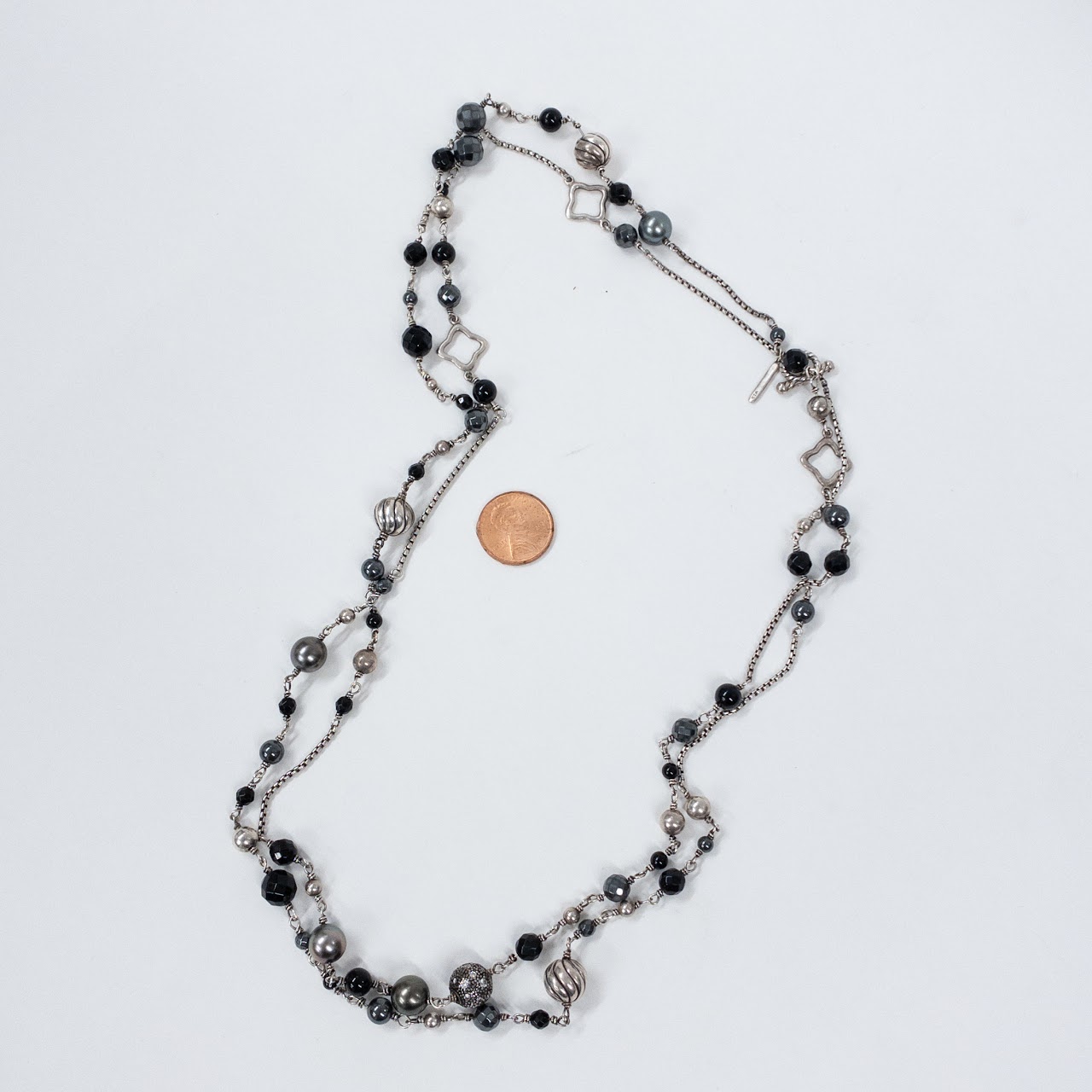 David Yurman Sterling Silver Necklace with Onyx and Hematite Beads