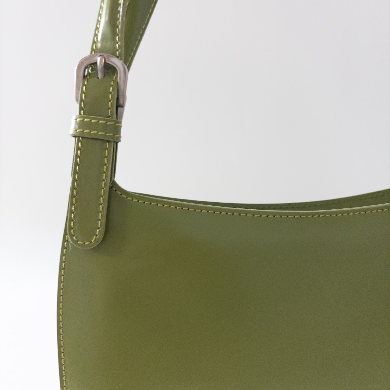 Moschino Polished Lime Green Leather Shoulder Bag