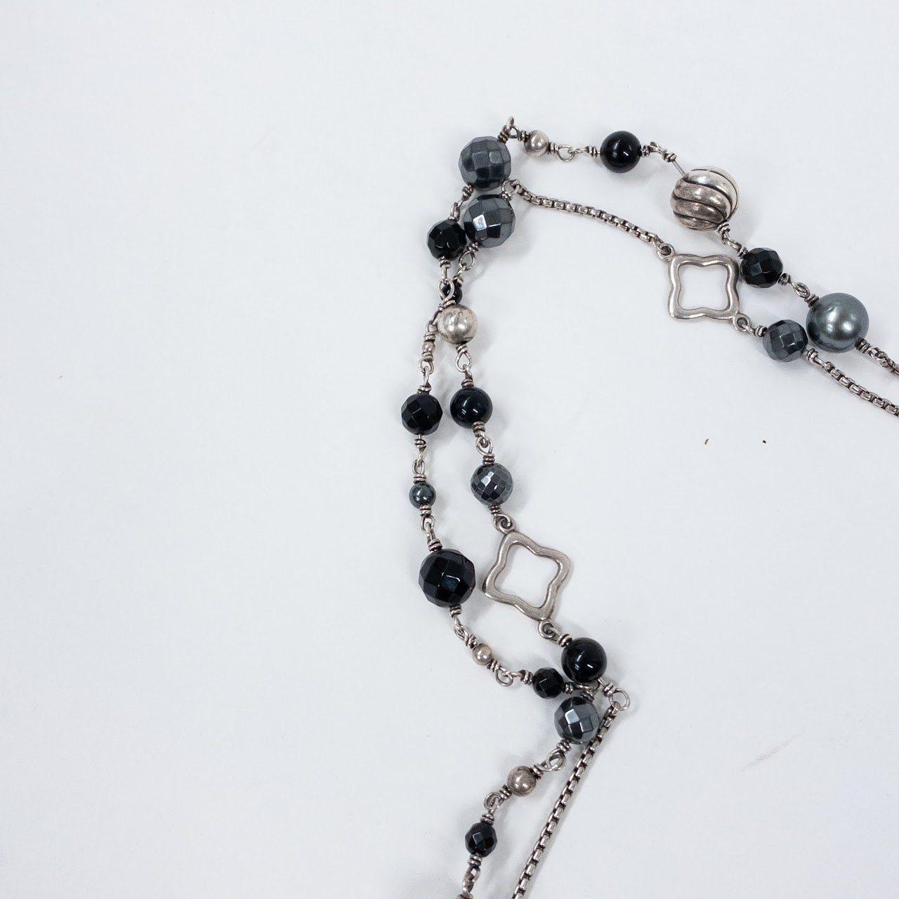 David Yurman Sterling Silver Necklace with Onyx and Hematite Beads