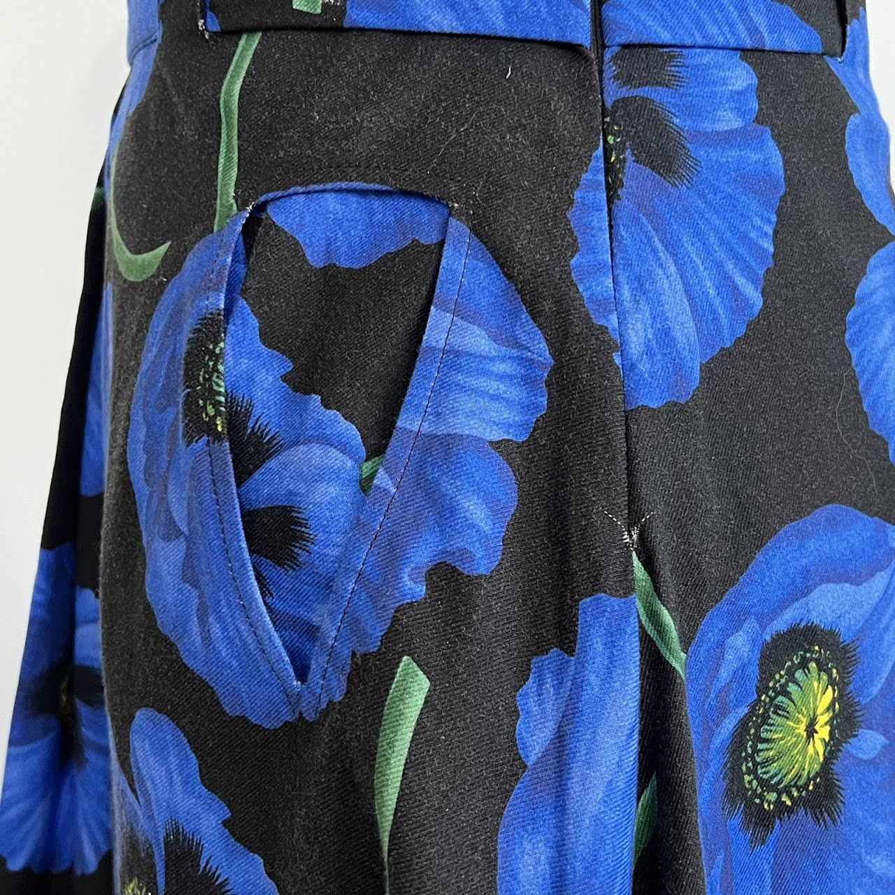 Kenzo Blue Poppy Printed Knee-Length Skirt