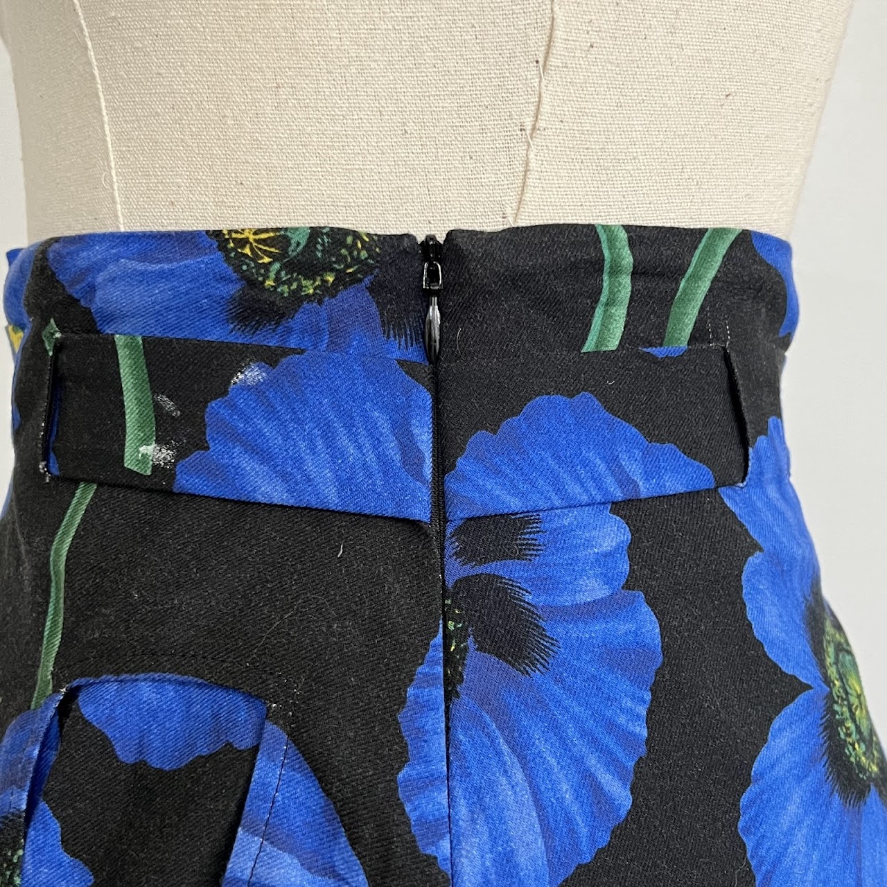 Kenzo Blue Poppy Printed Knee-Length Skirt